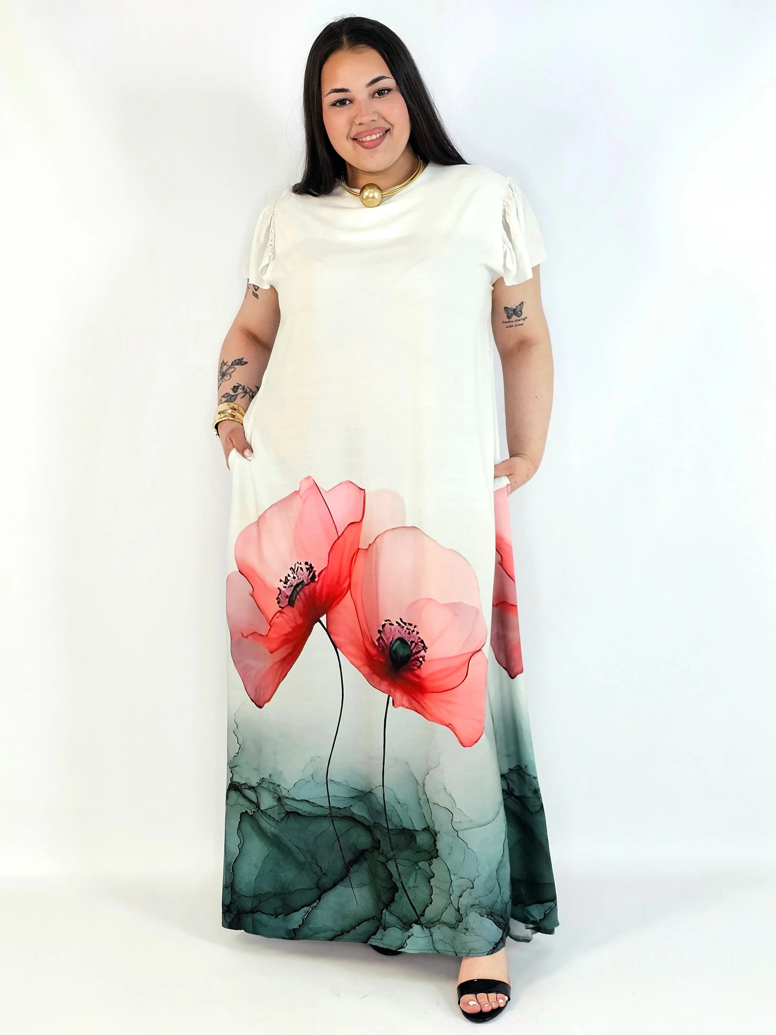 Sukienka plus size maxi z malarskim dołem – elegancka propozycja XXL Stylowa XL