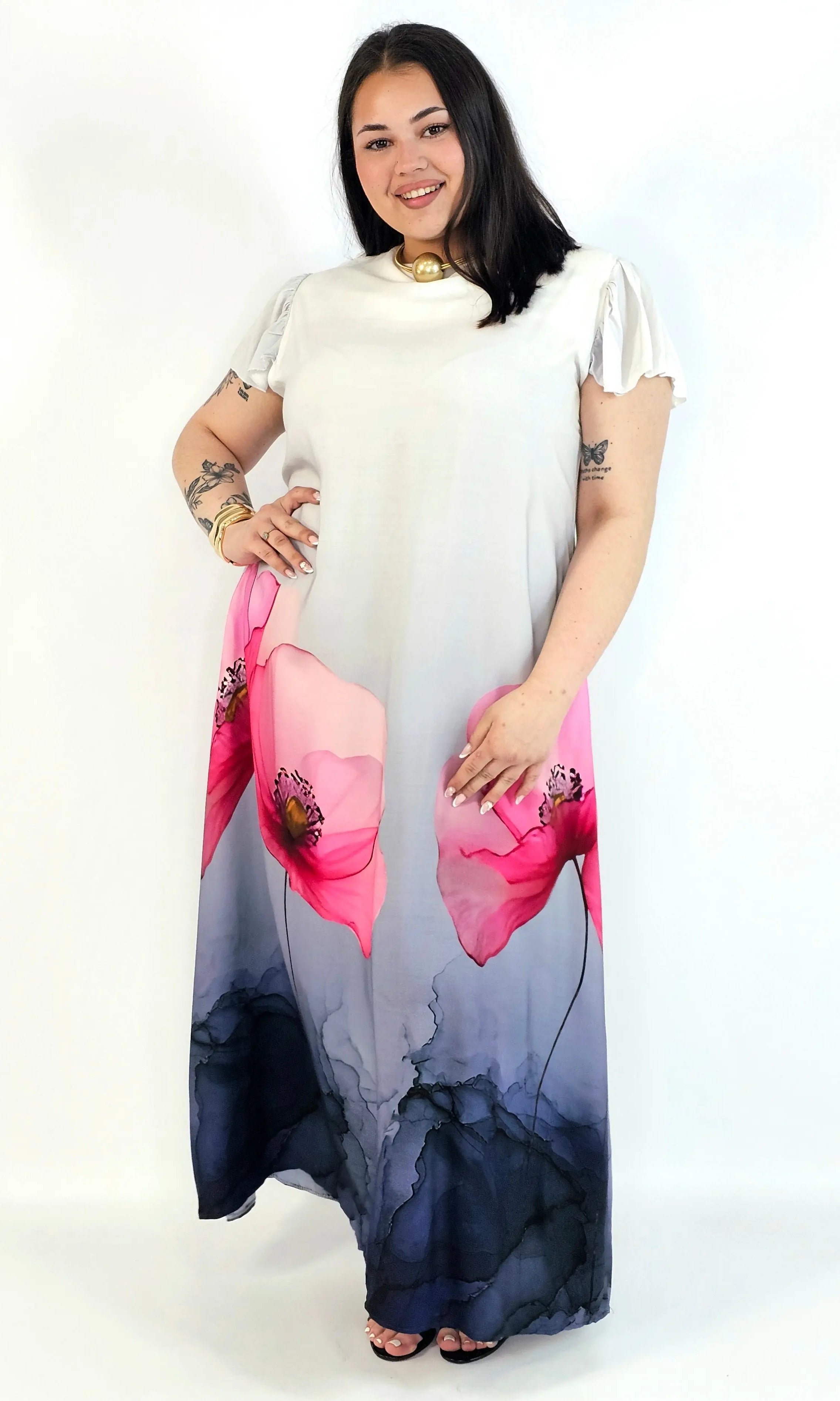 Sukienka plus size maxi z malarskim dołem – elegancka propozycja XXL Stylowa XL