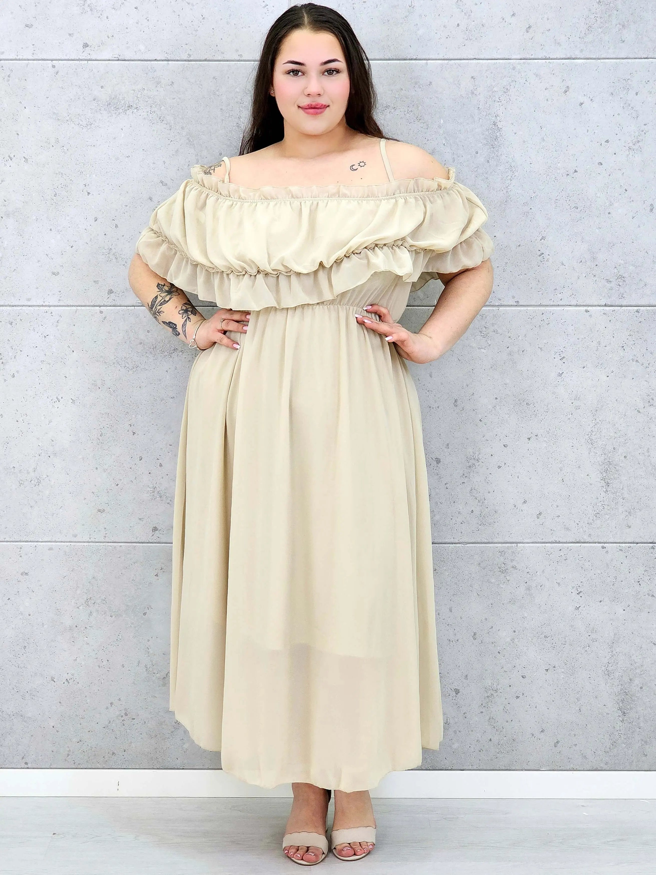 Sukienka plus size midi z falbaną i ramiączkami Stylowa XL