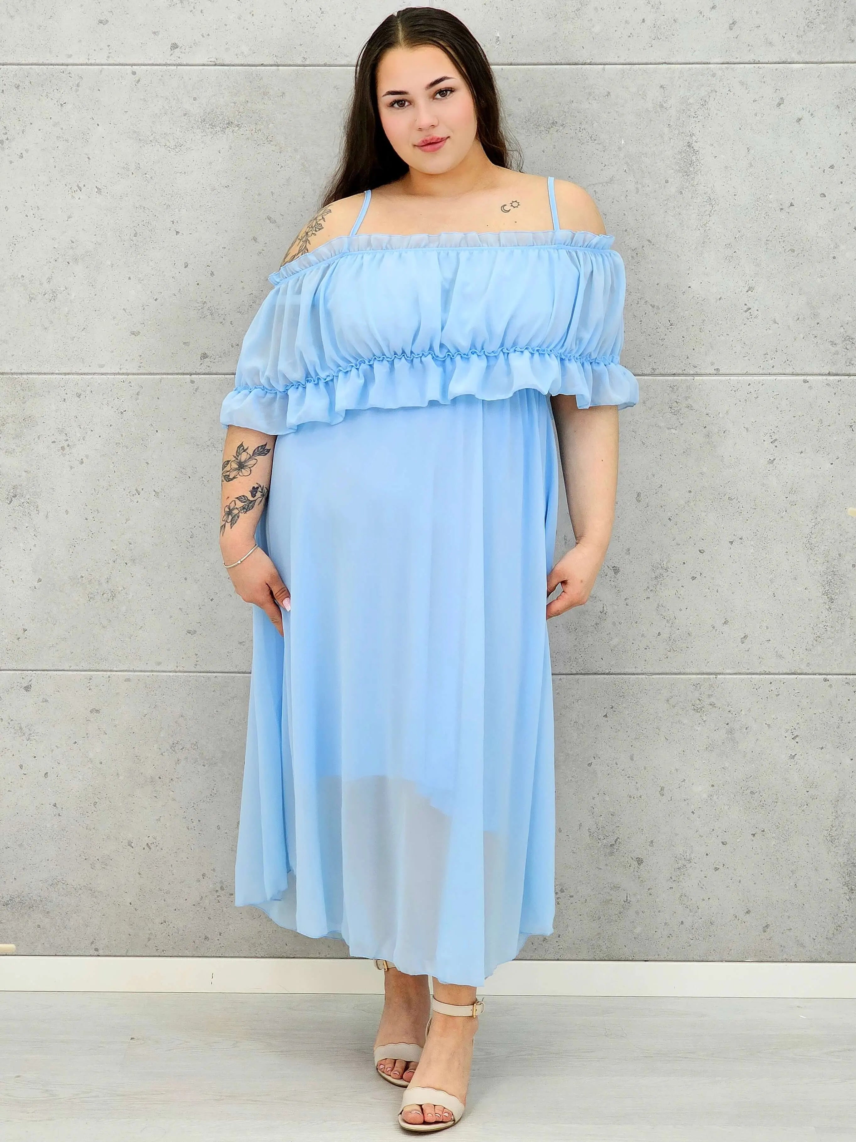 Sukienka plus size midi z falbaną i ramiączkami Stylowa XL