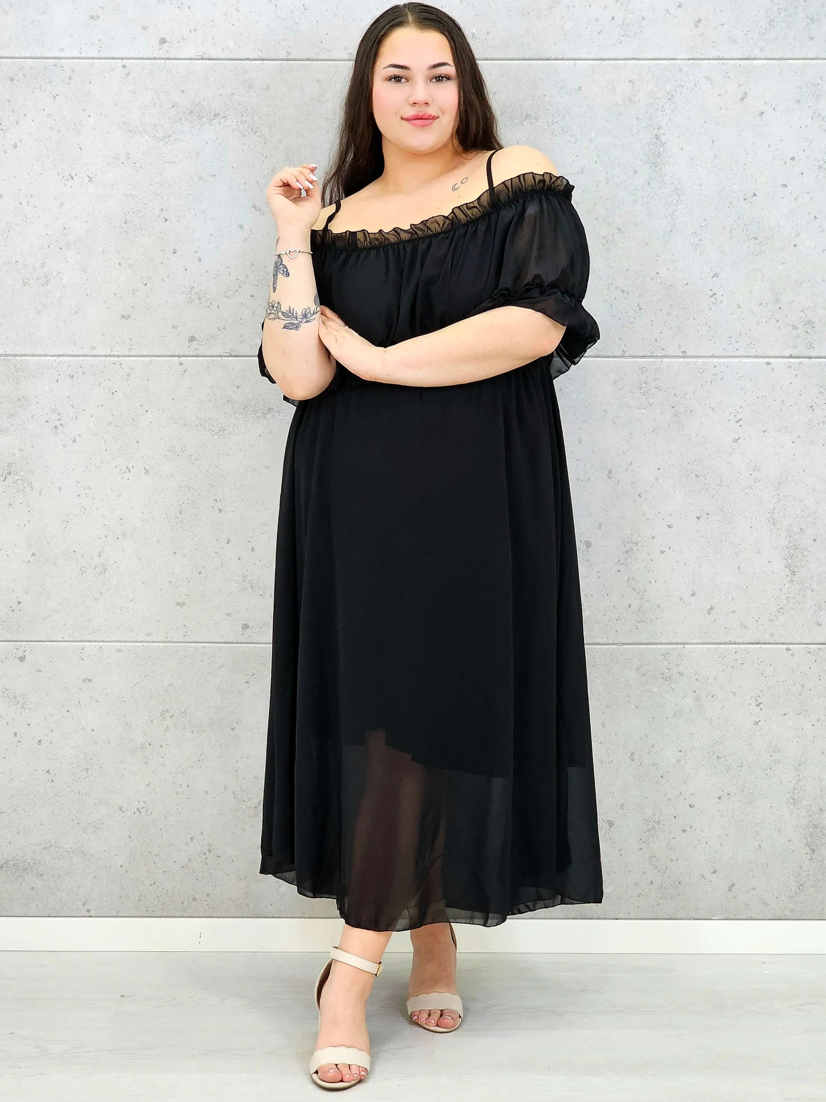 Sukienka plus size midi z falbaną i ramiączkami Stylowa XL