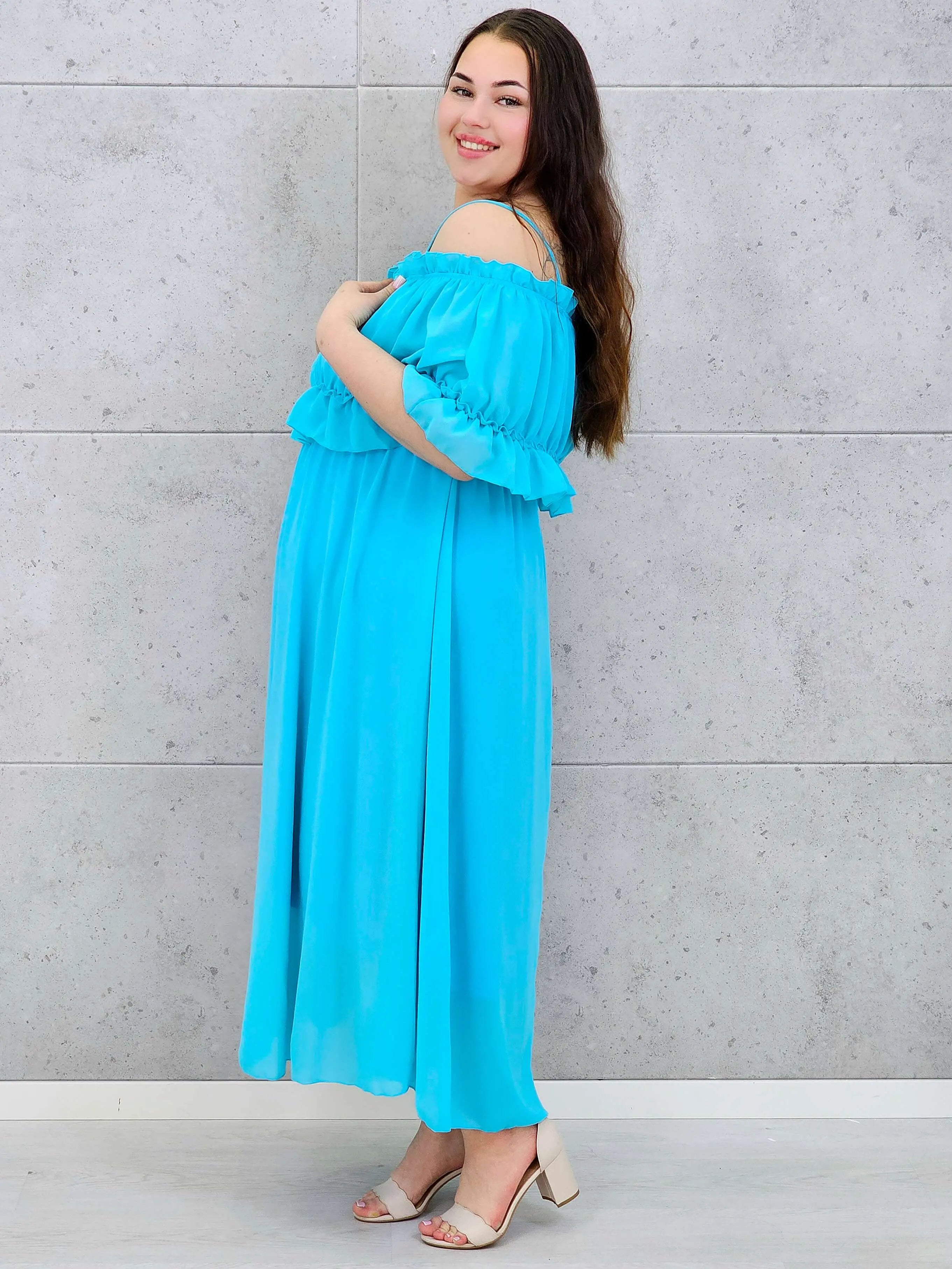 Sukienka plus size midi z falbaną i ramiączkami Stylowa XL