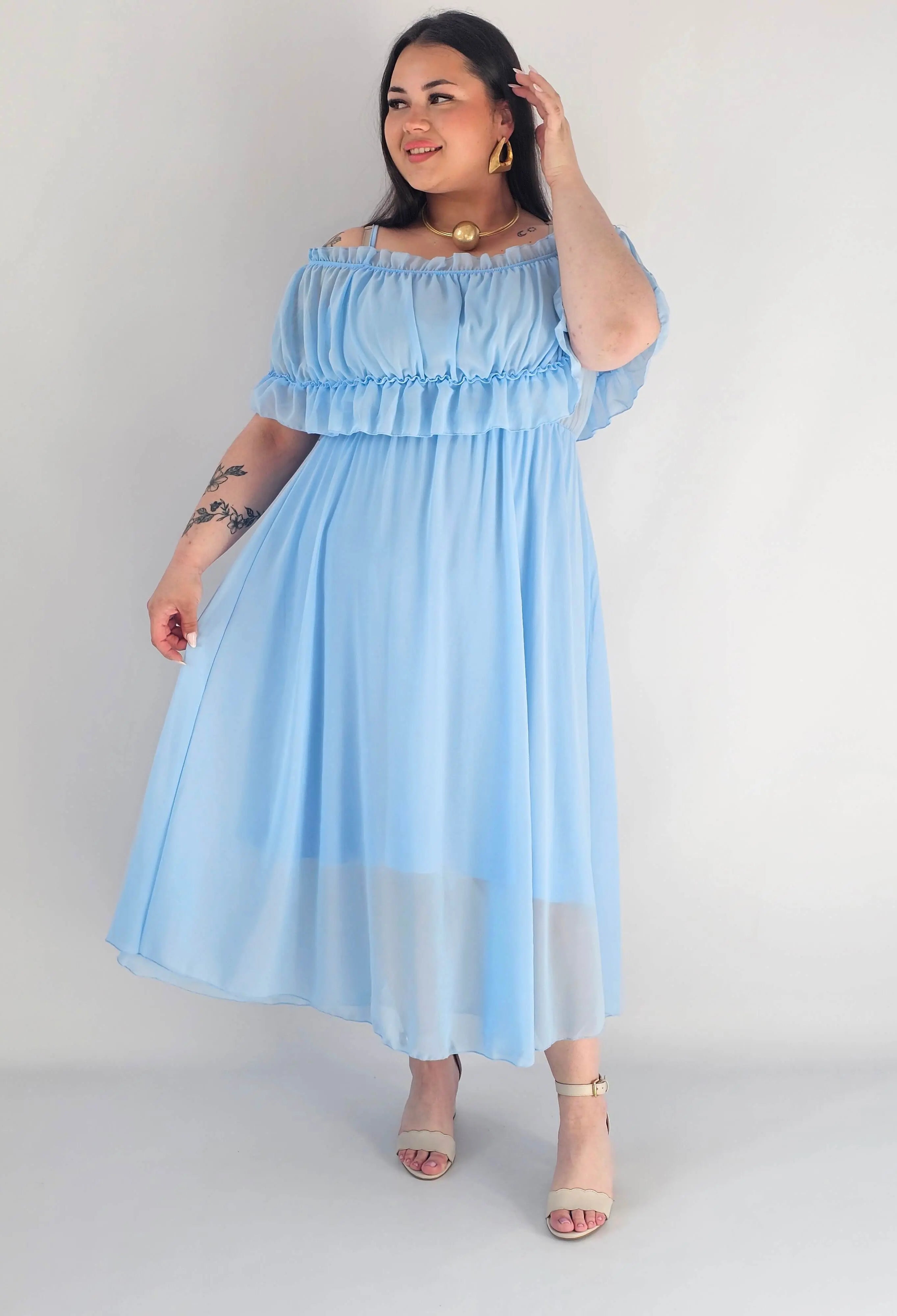 Sukienka plus size midi z falbaną i ramiączkami Stylowa XL