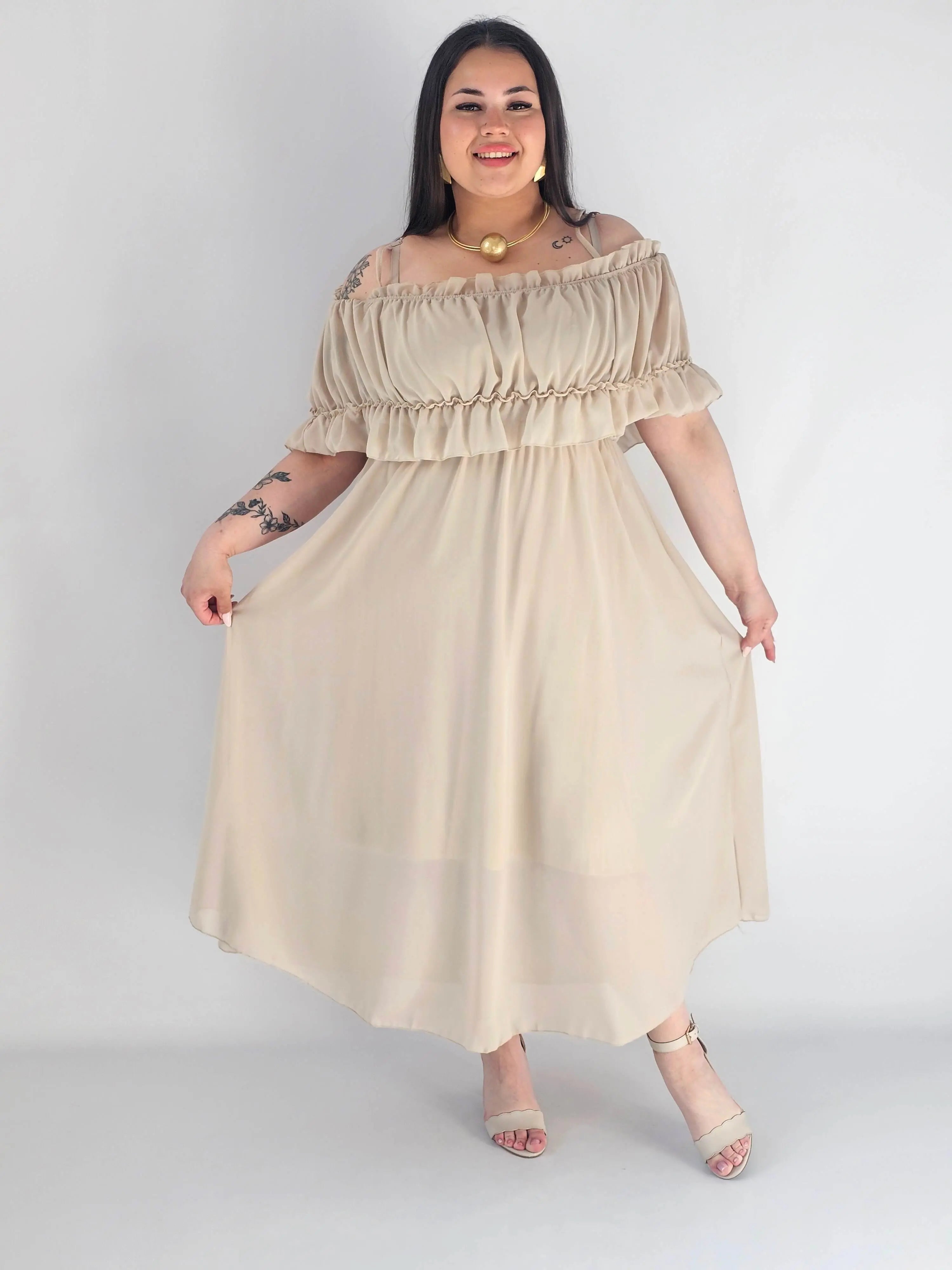 Sukienka plus size midi z falbaną i ramiączkami Stylowa XL
