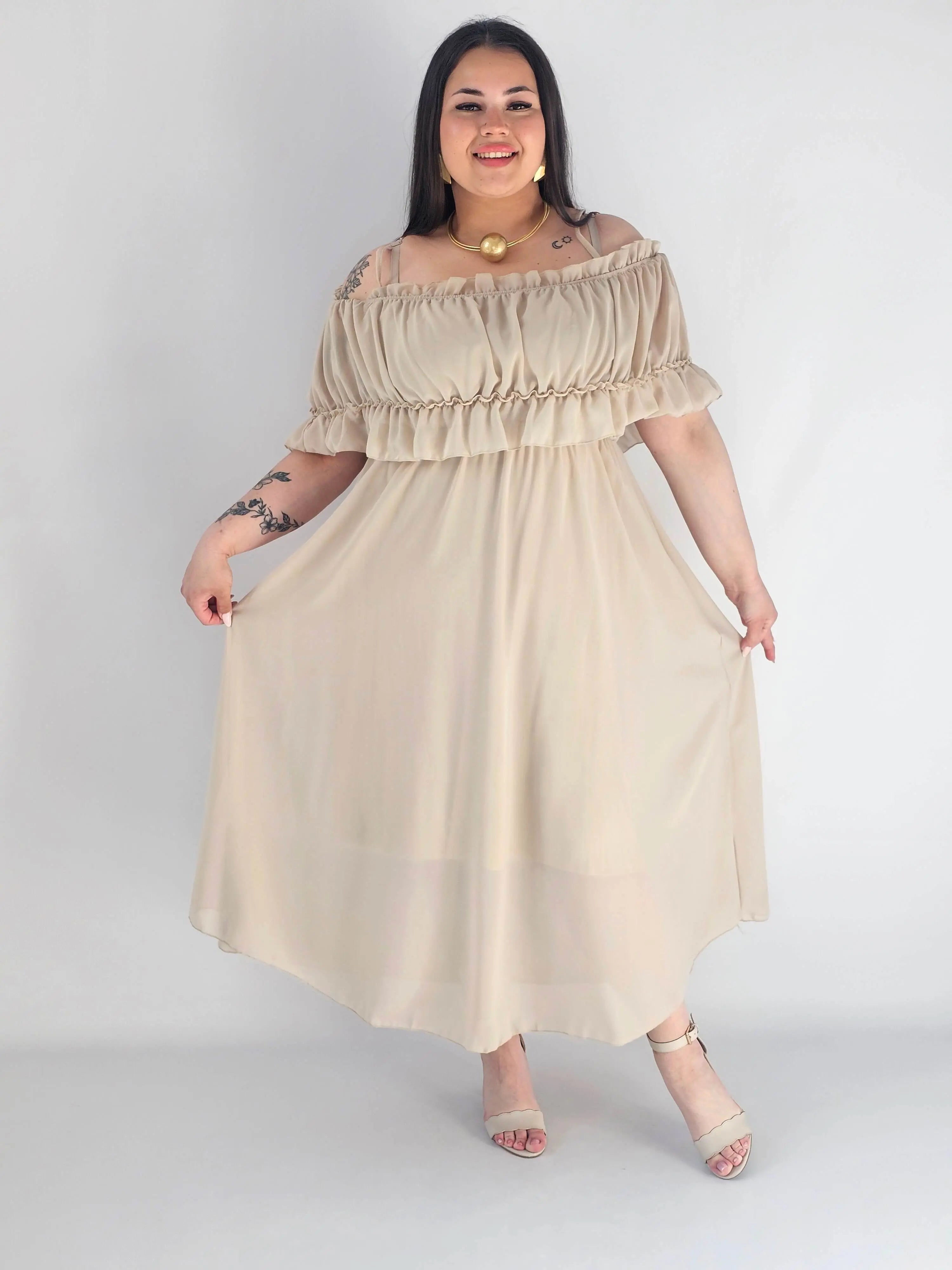 Sukienka plus size midi z falbaną i ramiączkami Stylowa XL