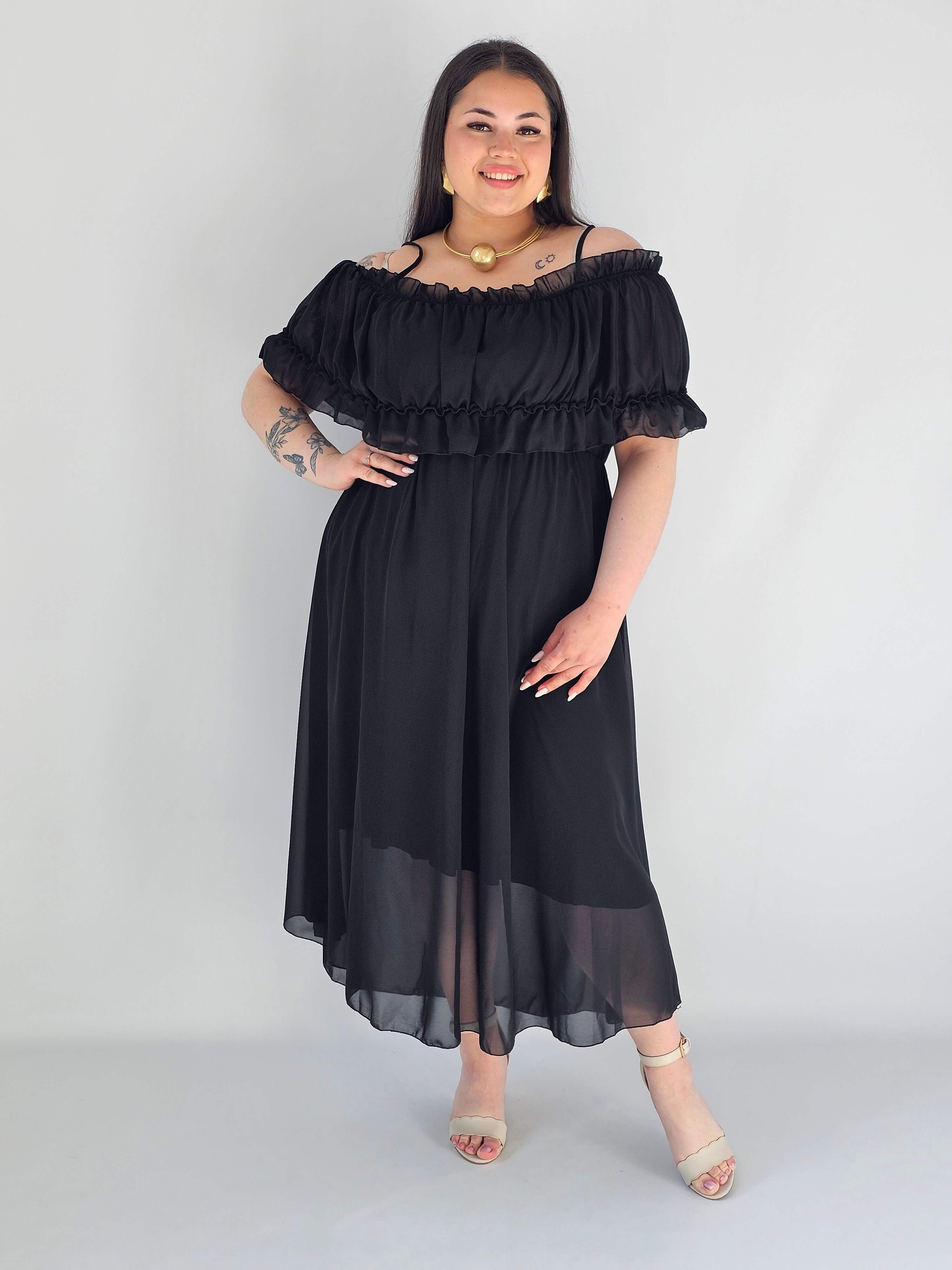 Sukienka plus size midi z falbaną i ramiączkami Stylowa XL