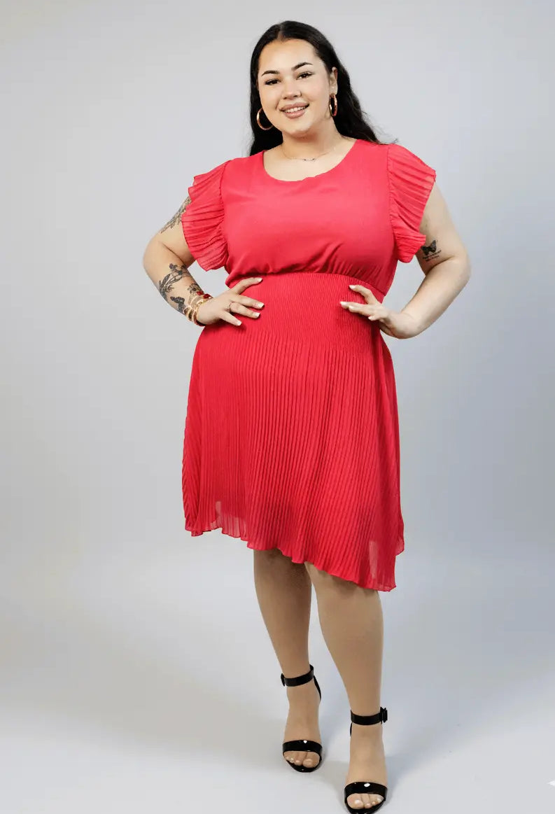 Sukienka plus size plisowana z falbankowym rękawem Stylowa XL