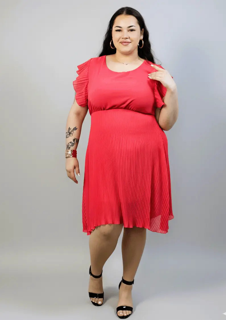 Sukienka plus size plisowana z falbankowym rękawem Stylowa XL