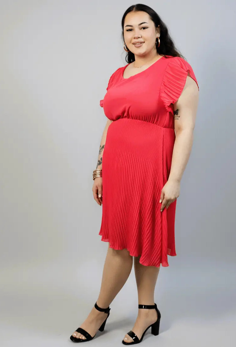 Sukienka plus size plisowana z falbankowym rękawem Stylowa XL