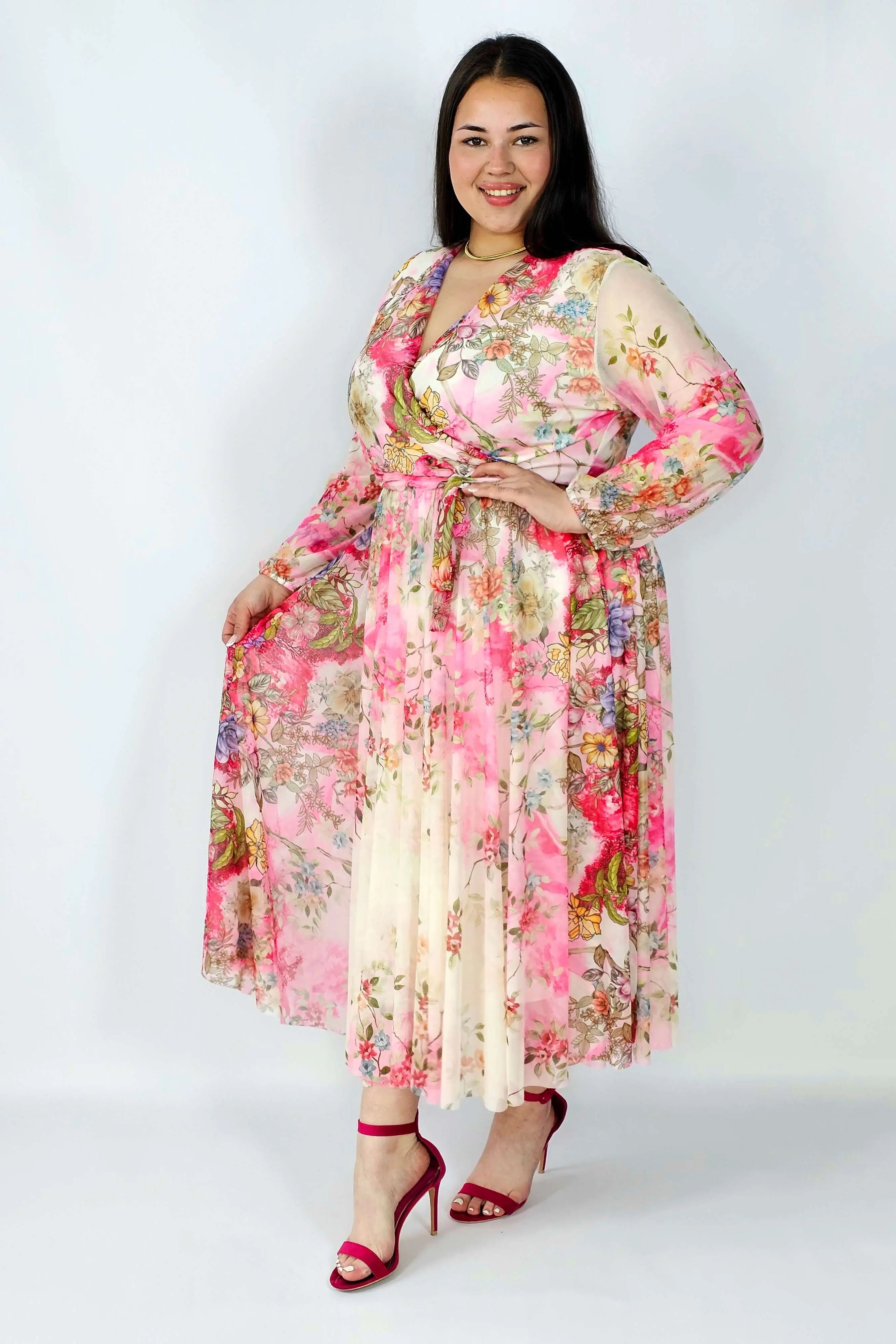 Sukienka plus size siateczkowa kopertowa z paskiem elegancka Stylowa XL