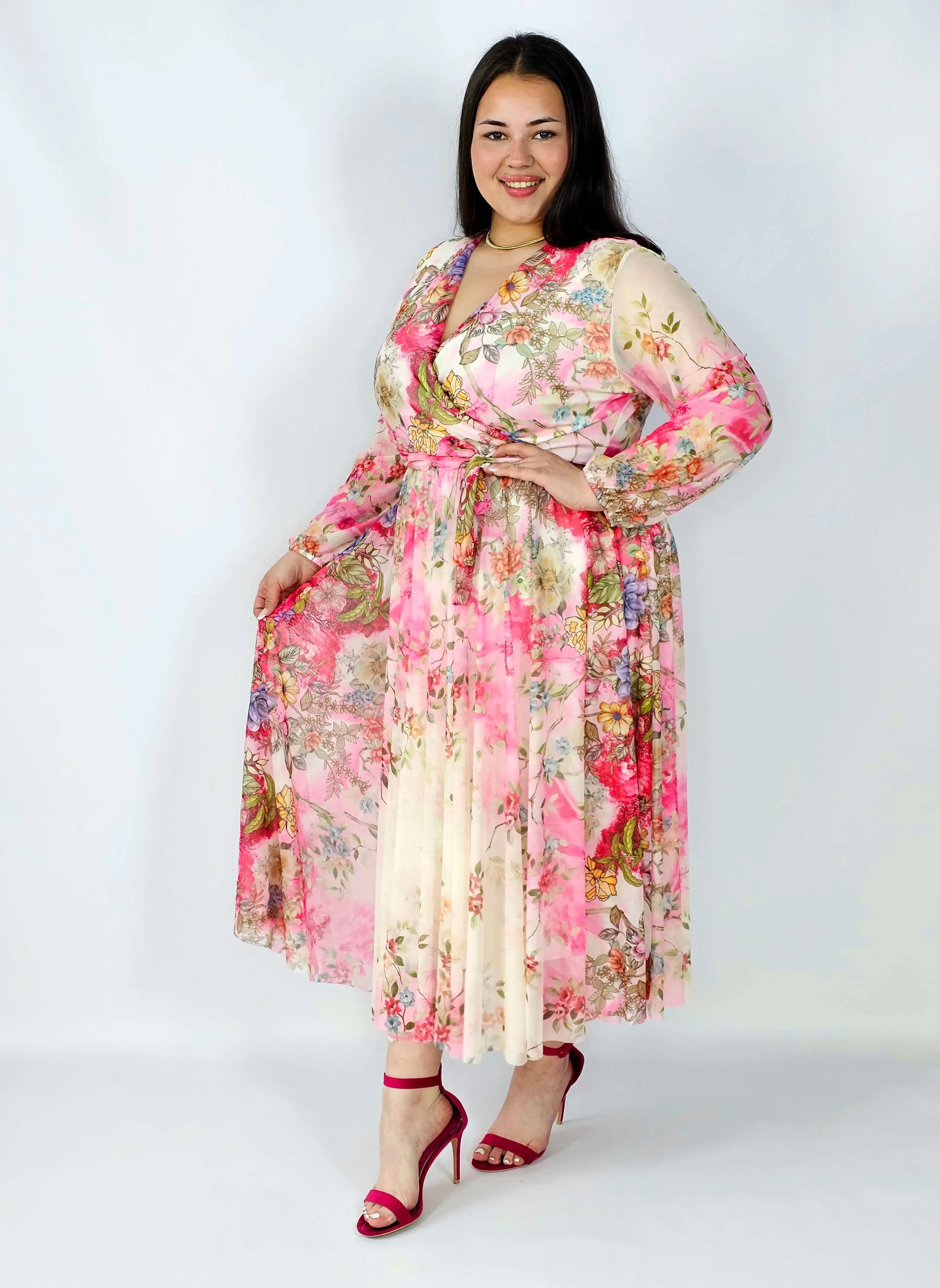 Sukienka plus size siateczkowa kopertowa z paskiem elegancka Stylowa XL