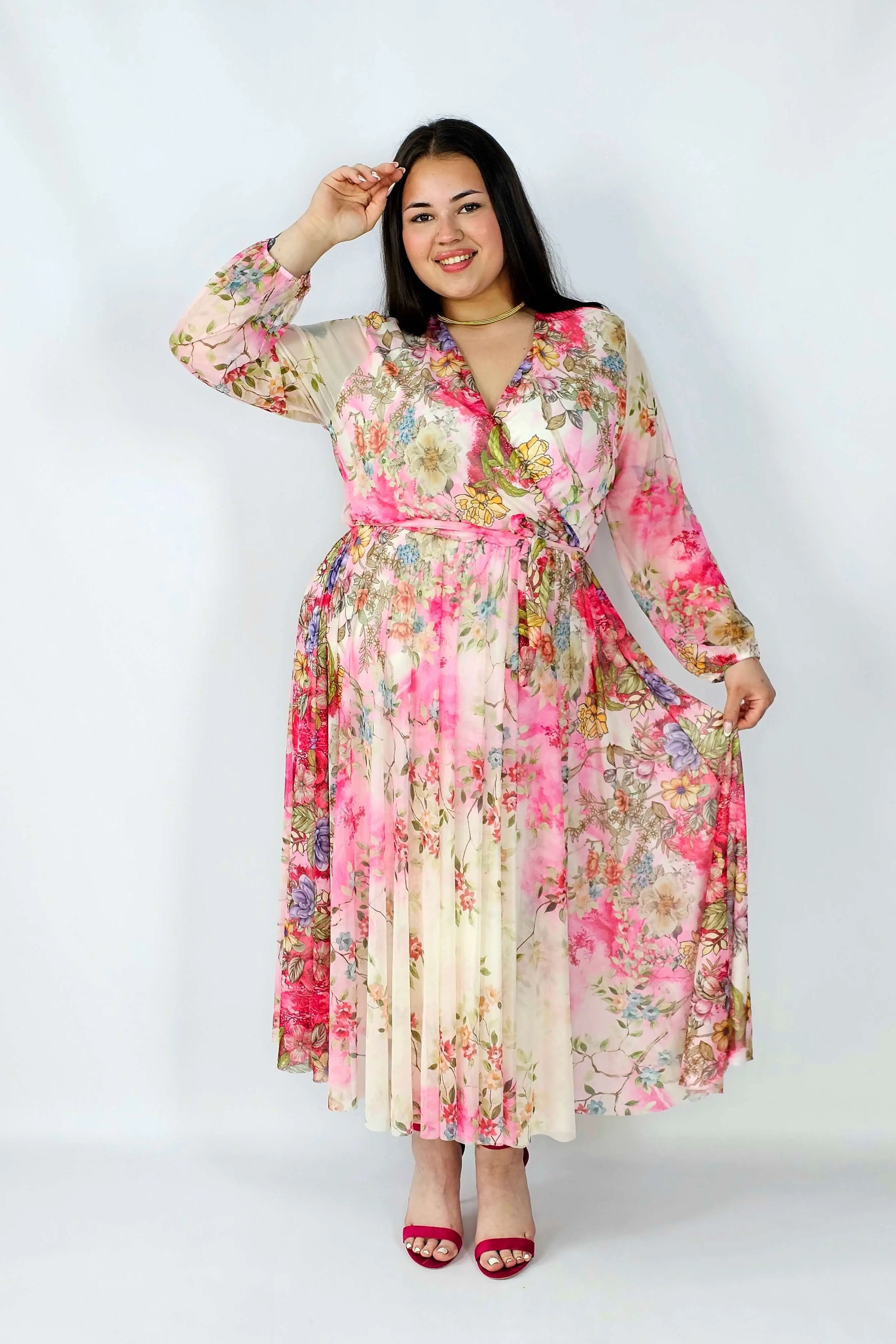 Sukienka plus size siateczkowa kopertowa z paskiem elegancka Stylowa XL