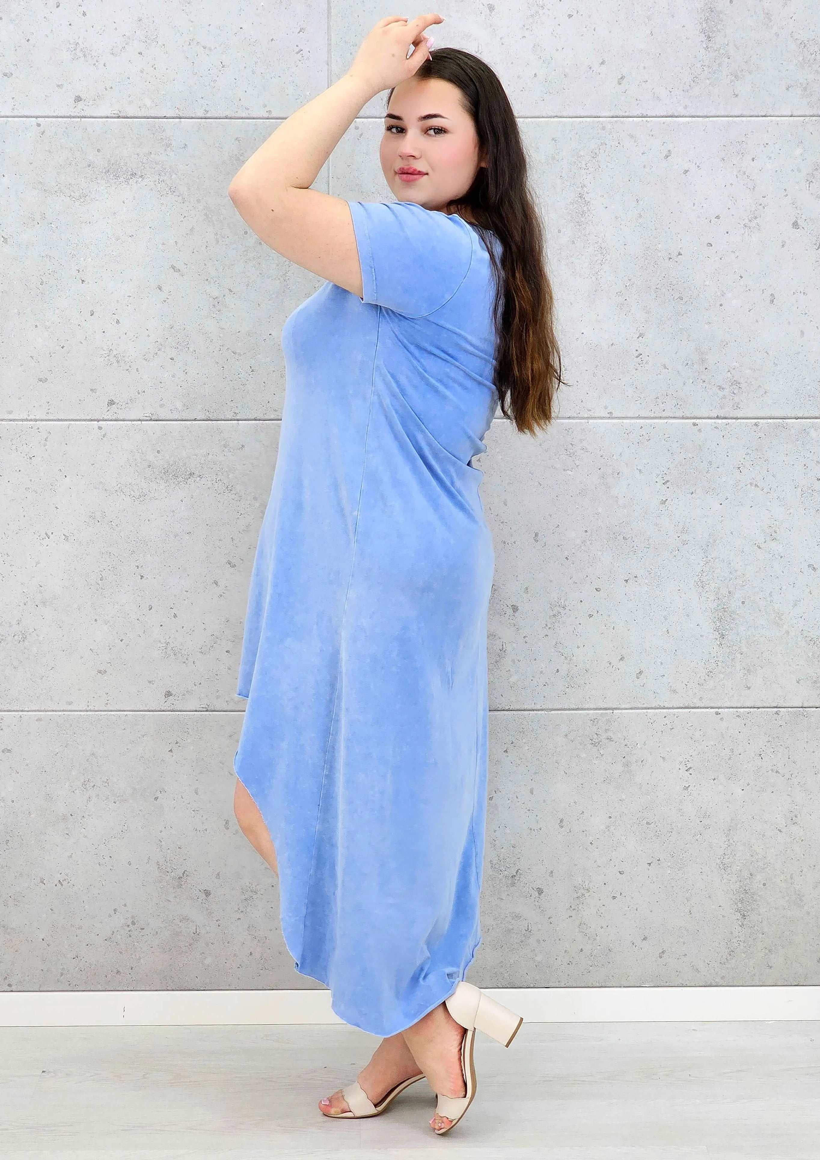 Sukienka plus size -sukienka midi z krótkim rękawem i asymetrycznym dołem Stylowa XL