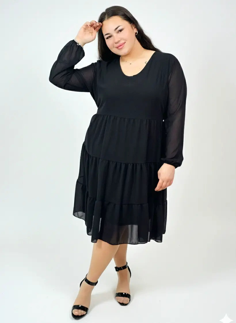 Sukienka plus size szyfonowa z falbanami – lekka i kobieca XXL Stylowa XL