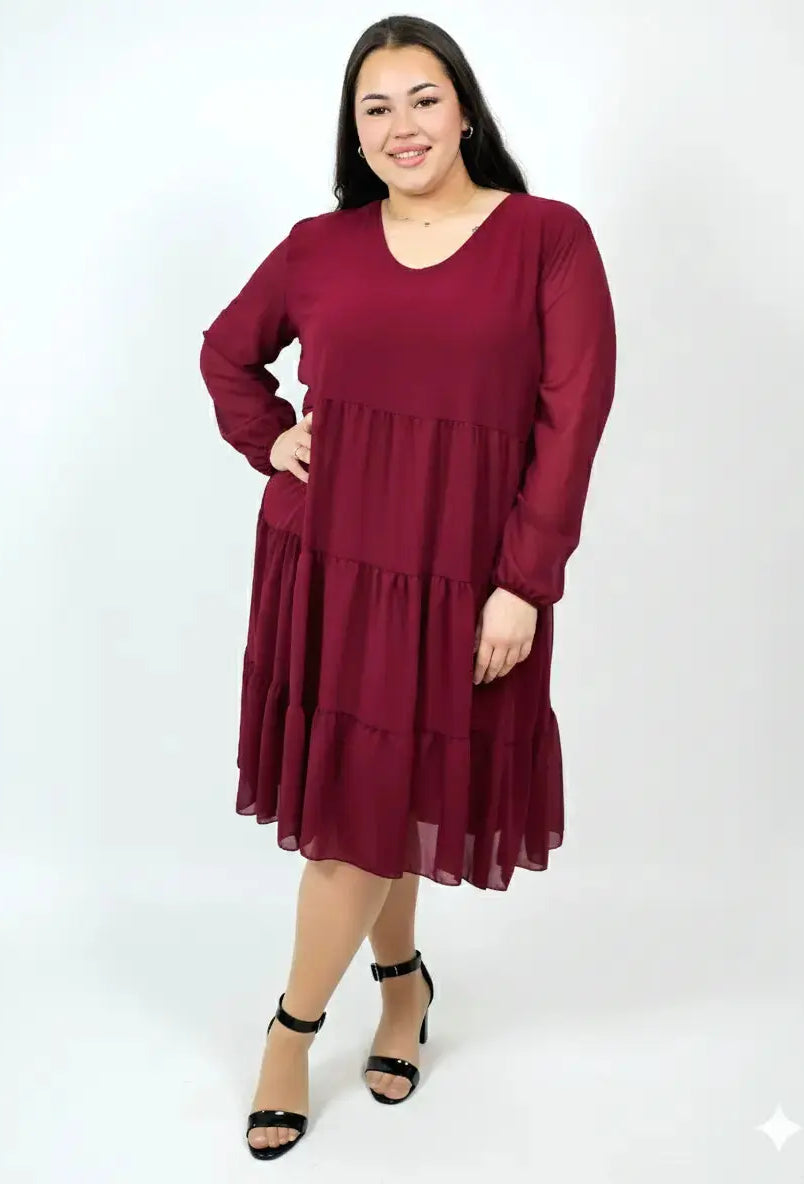Sukienka plus size szyfonowa z falbanami – lekka i kobieca XXL Stylowa XL