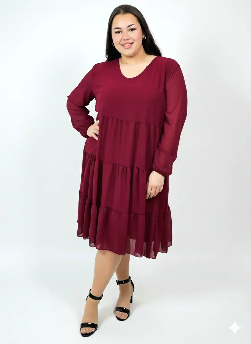 Sukienka plus size szyfonowa z falbanami – lekka i kobieca XXL Stylowa XL