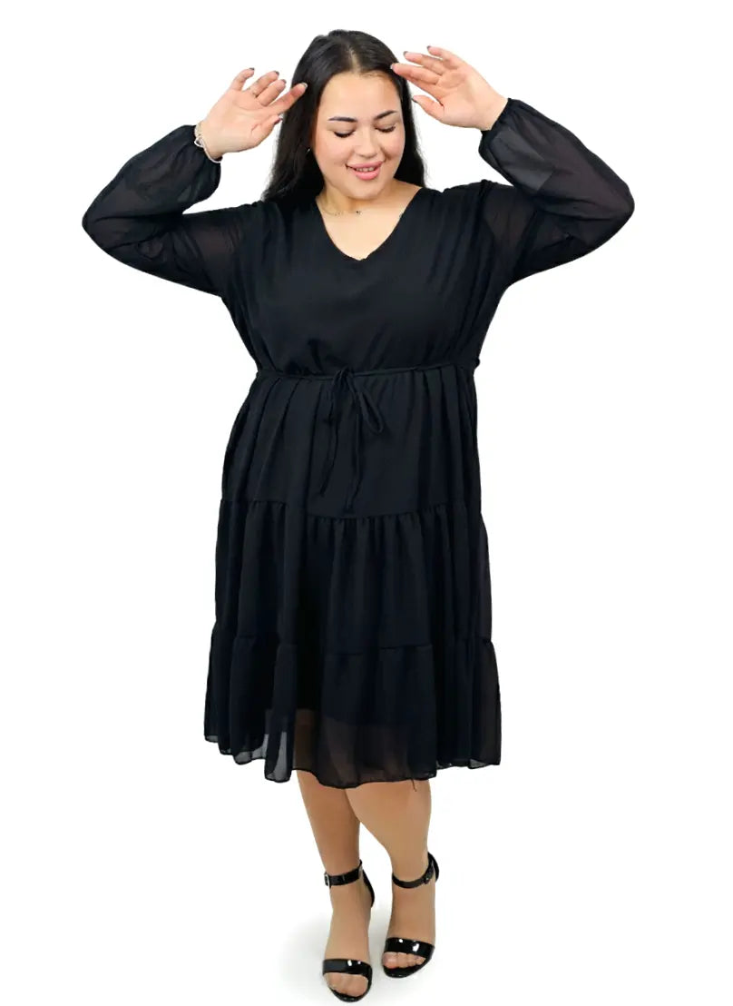 Sukienka plus size szyfonowa z falbanami – lekka i kobieca XXL Stylowa XL