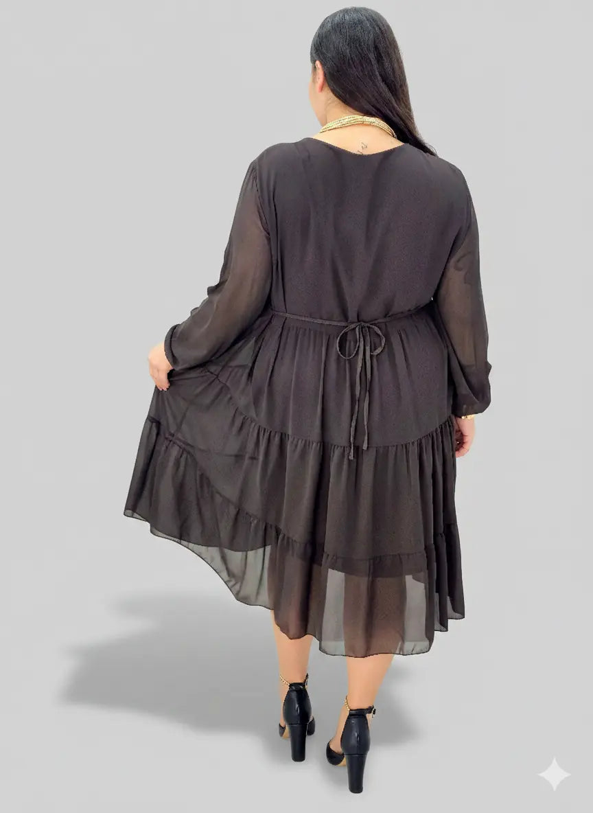 Sukienka plus size szyfonowa z falbanami – lekka i kobieca XXL Stylowa XL
