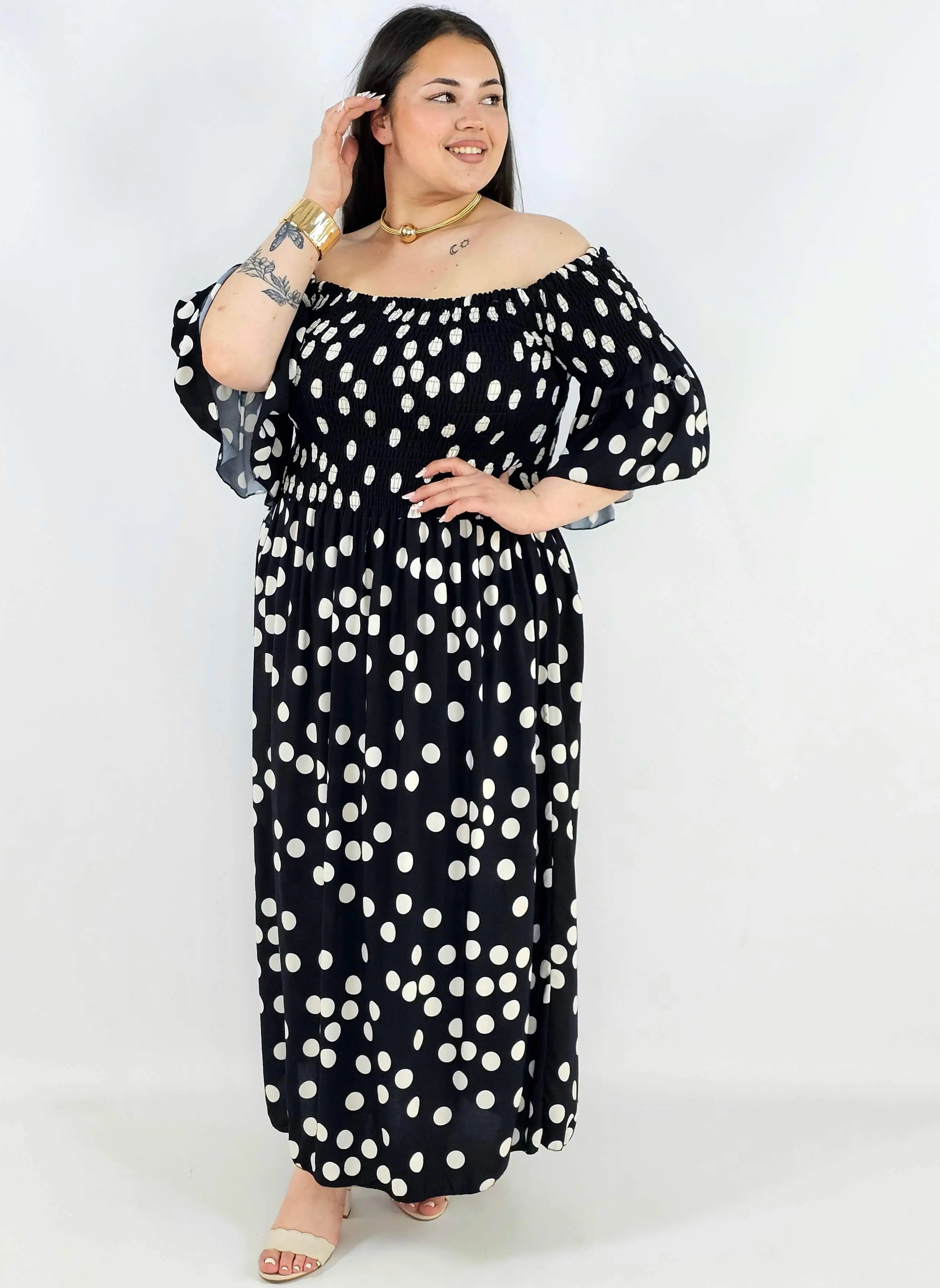 Sukienka plus size w groszki XXL – elegancka hiszpanka na komunię i wesele Stylowa XL