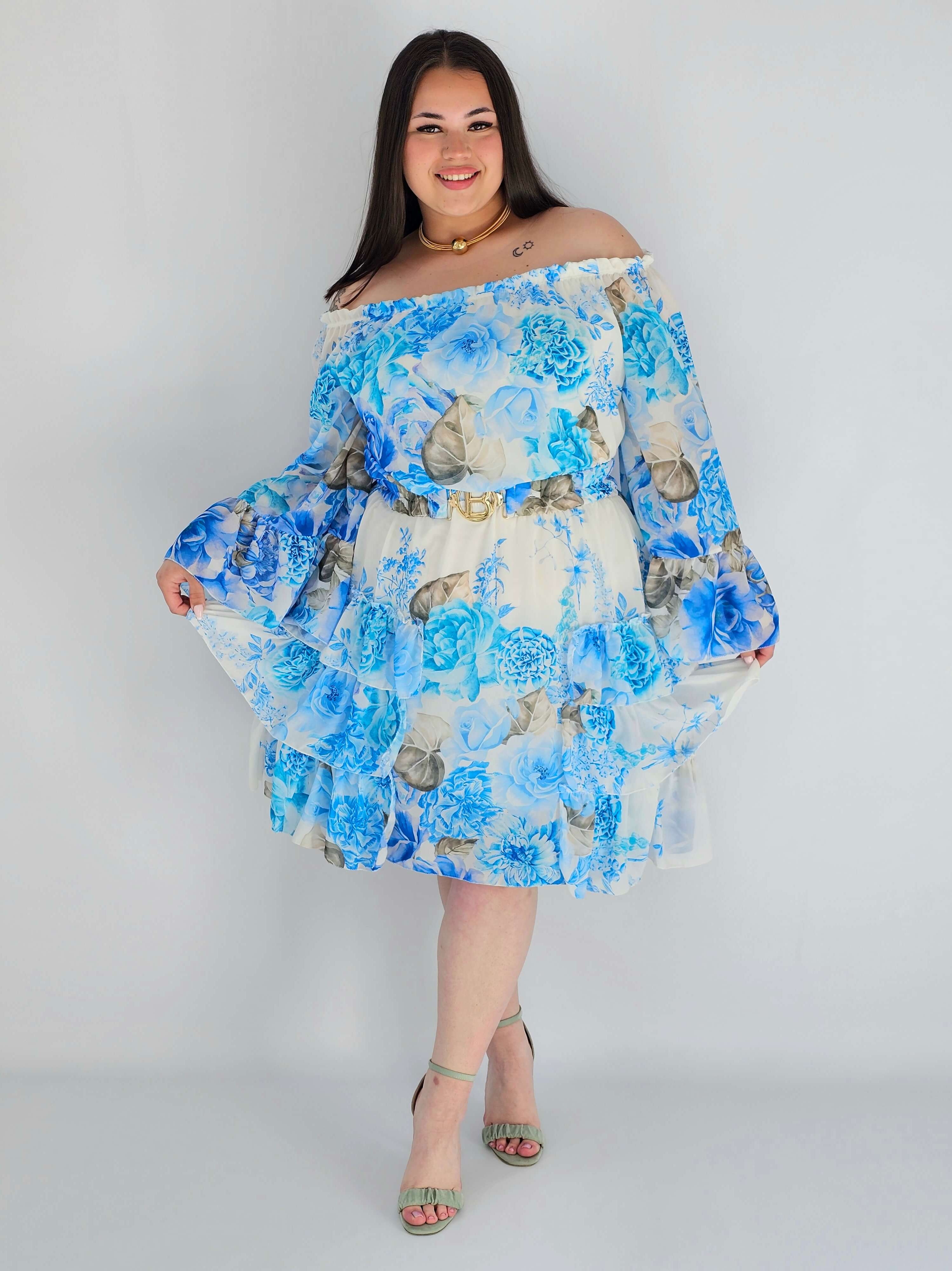 Sukienka plus size w kwiatowy wzór z falbaną – lekka i kobieca stylizacja XXL Stylowa XL