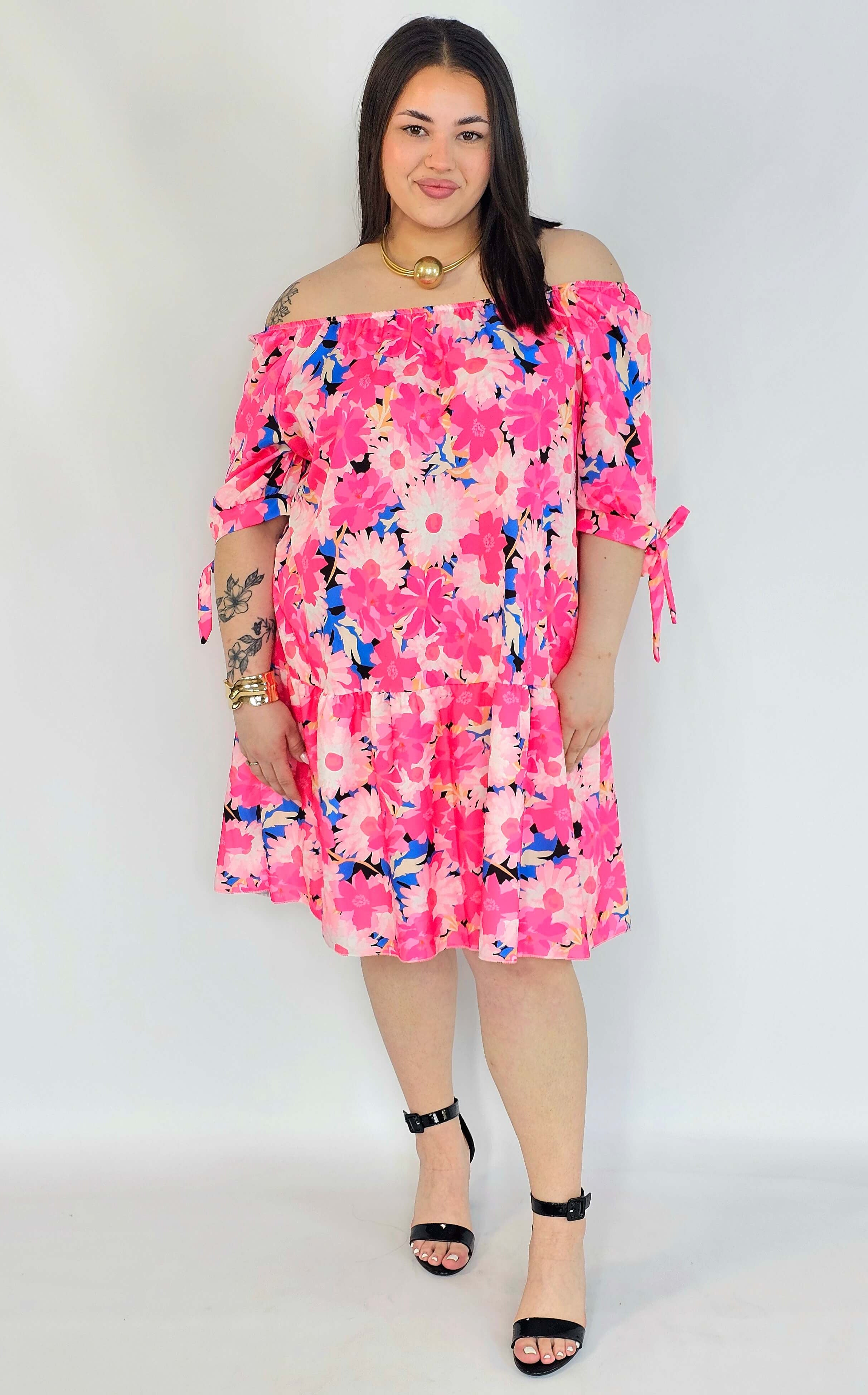 Sukienka plus size w kwiaty hiszpanka – różowa sukienka XXL damska Stylowa XL