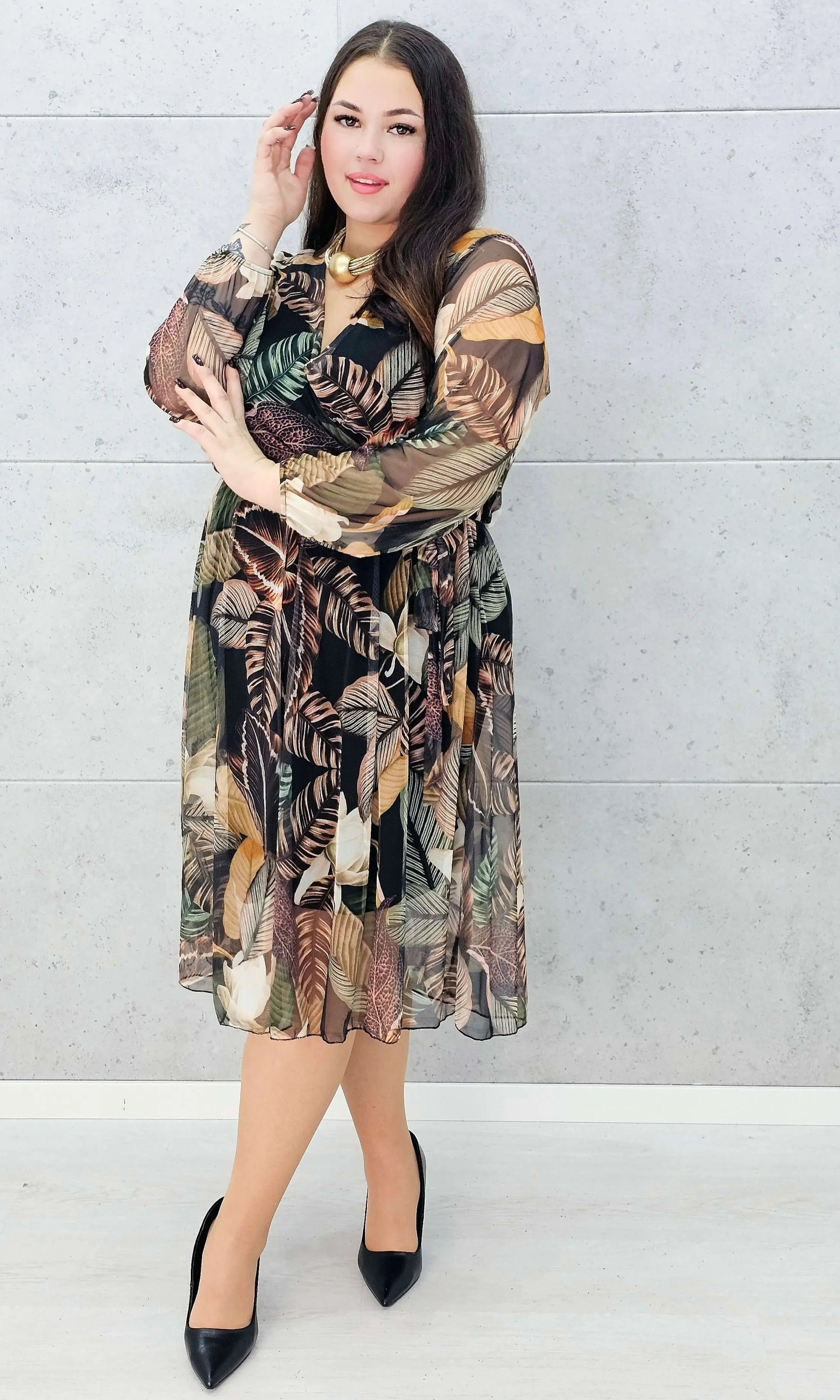 Sukienka midi w liście dla kobiet plus size – Stylowa XL