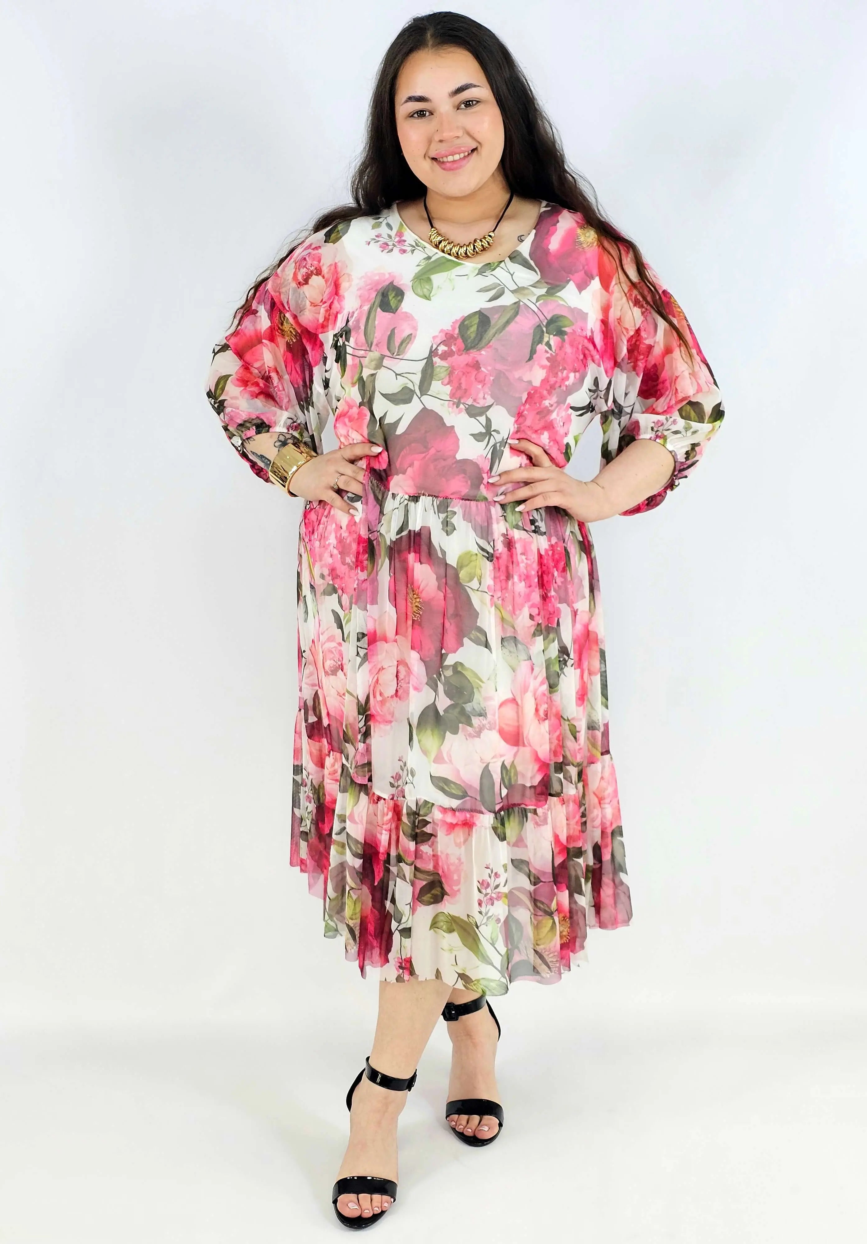 Sukienka plus size w odcieniach różu i zieleni – lekka, kobieca i stylowa Stylowa XL