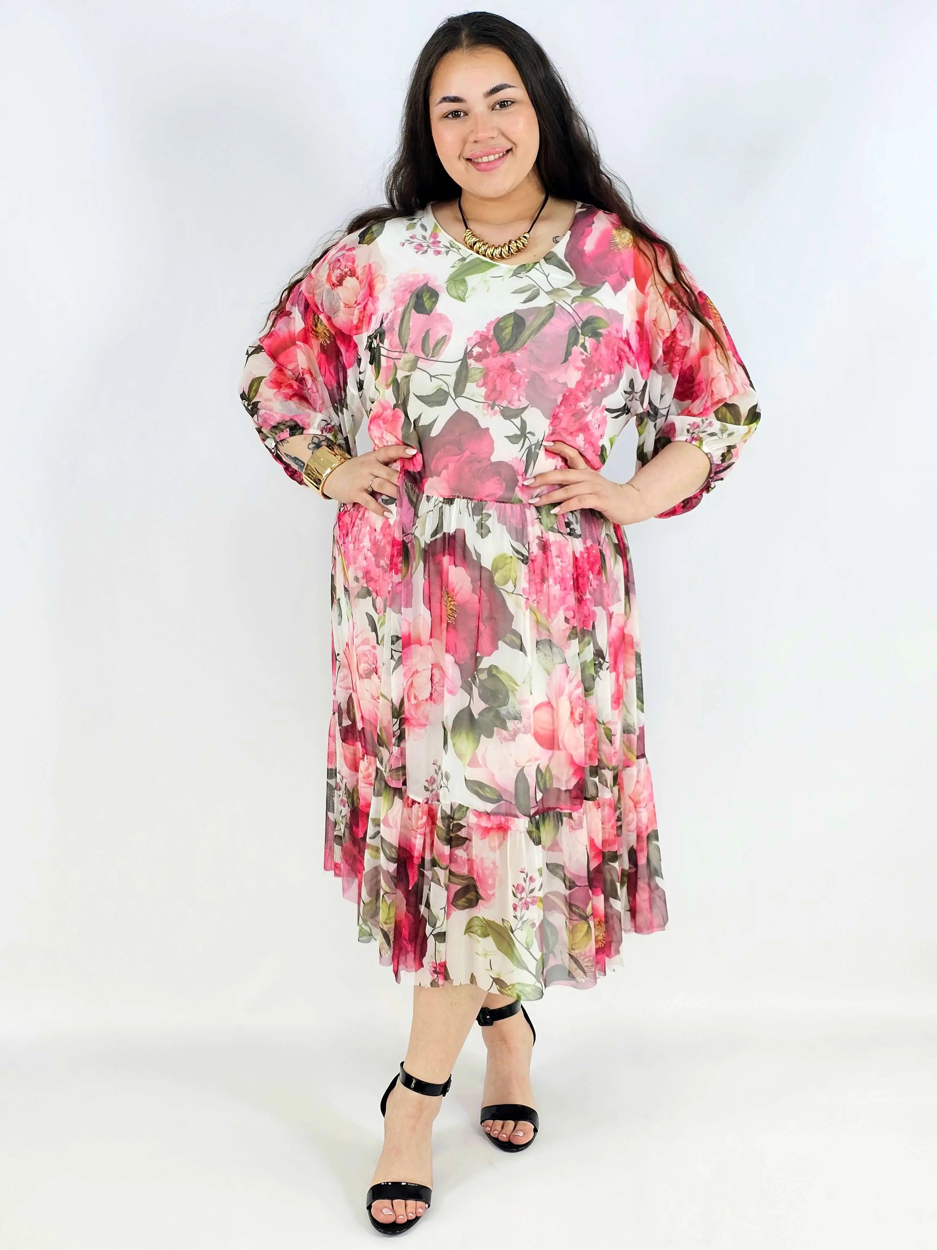 Sukienka plus size w odcieniach różu i zieleni – lekka, kobieca i stylowa Stylowa XL