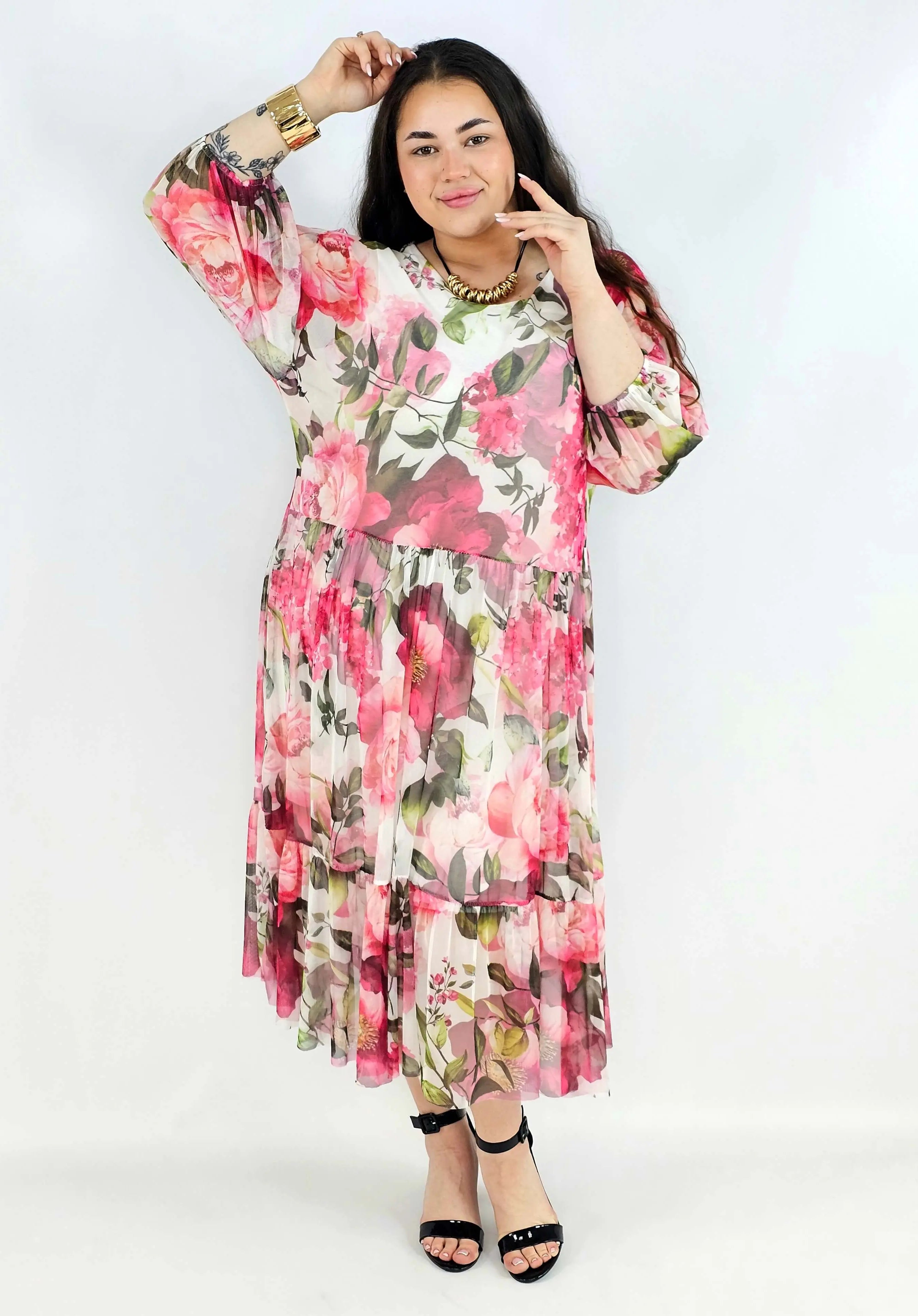 Sukienka plus size w odcieniach różu i zieleni – lekka, kobieca i stylowa Stylowa XL