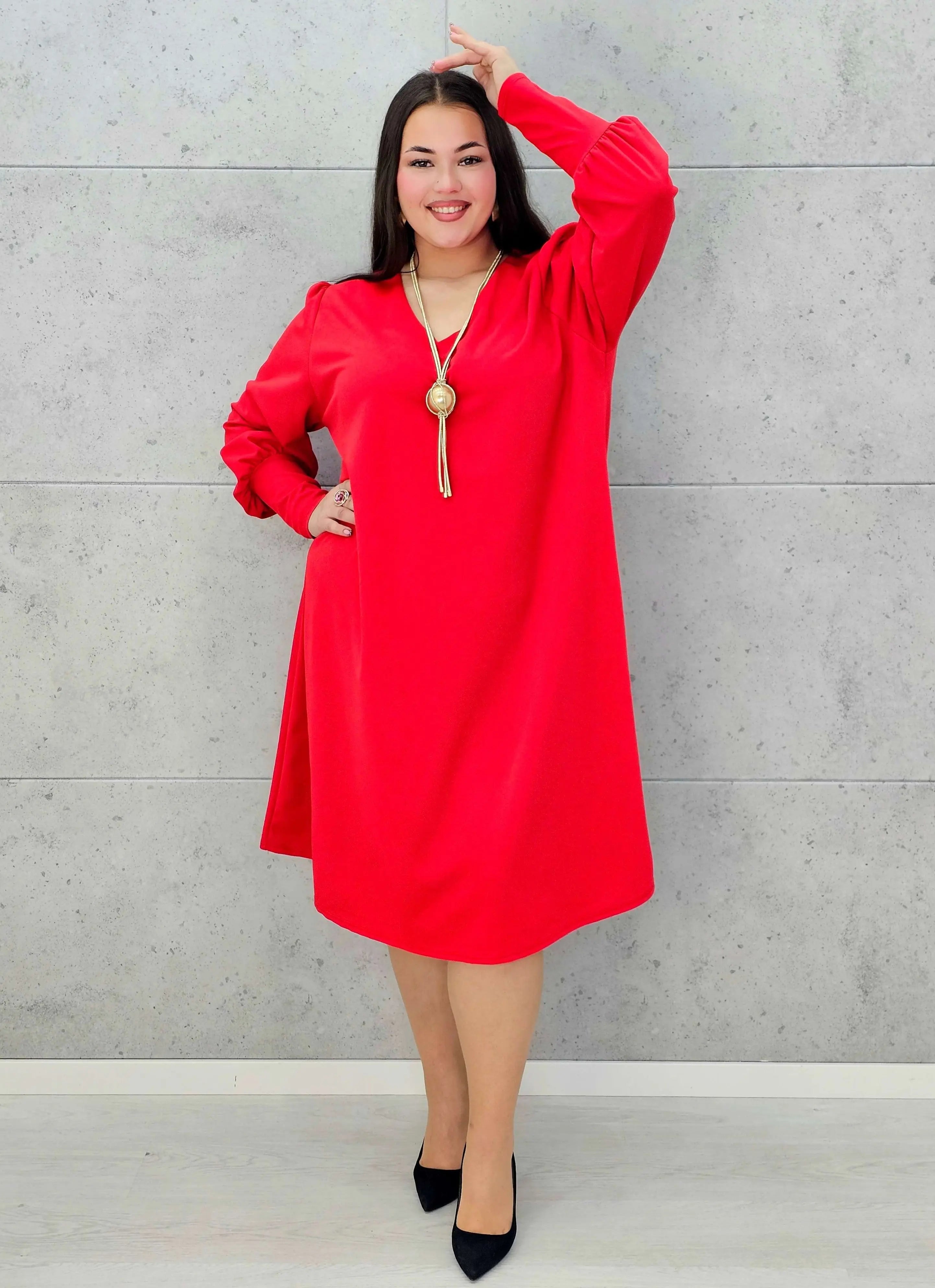 Sukienka plus size z dekoltem V – czarna, bordowa i czerwona Stylowa XL - Stylowa XL