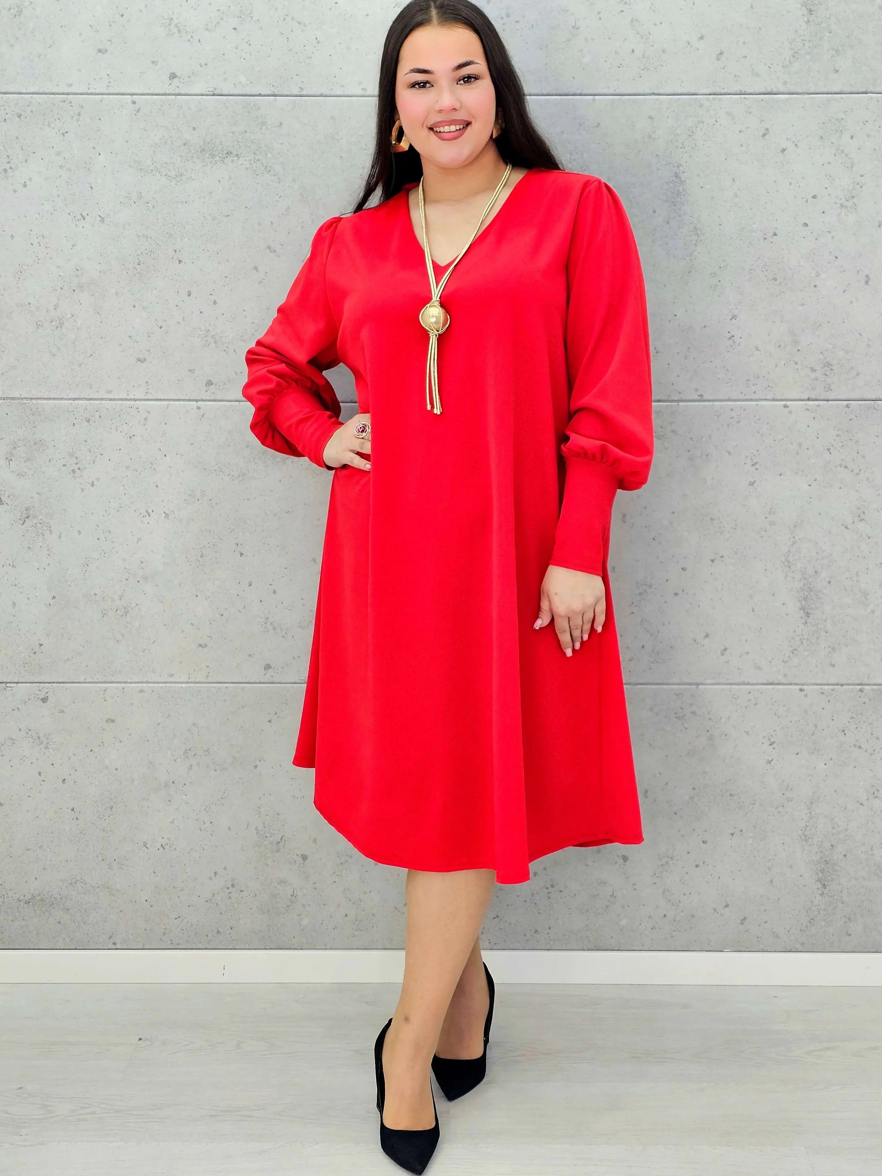 Sukienka plus size z dekoltem V – czarna, bordowa i czerwona Stylowa XL - Stylowa XL