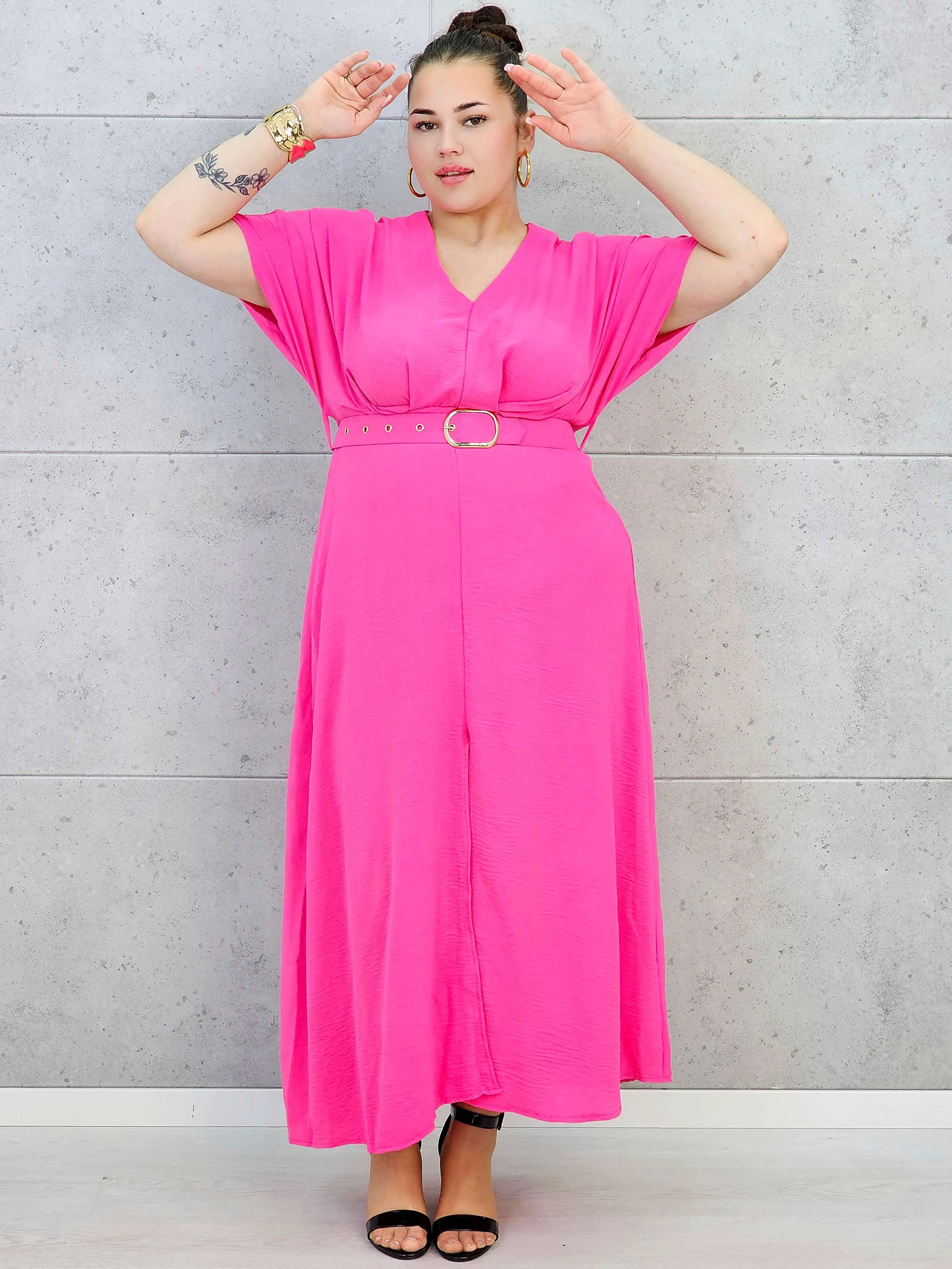 Sukienka plus size z dekoltem V i paskiem w talii Stylowa XL