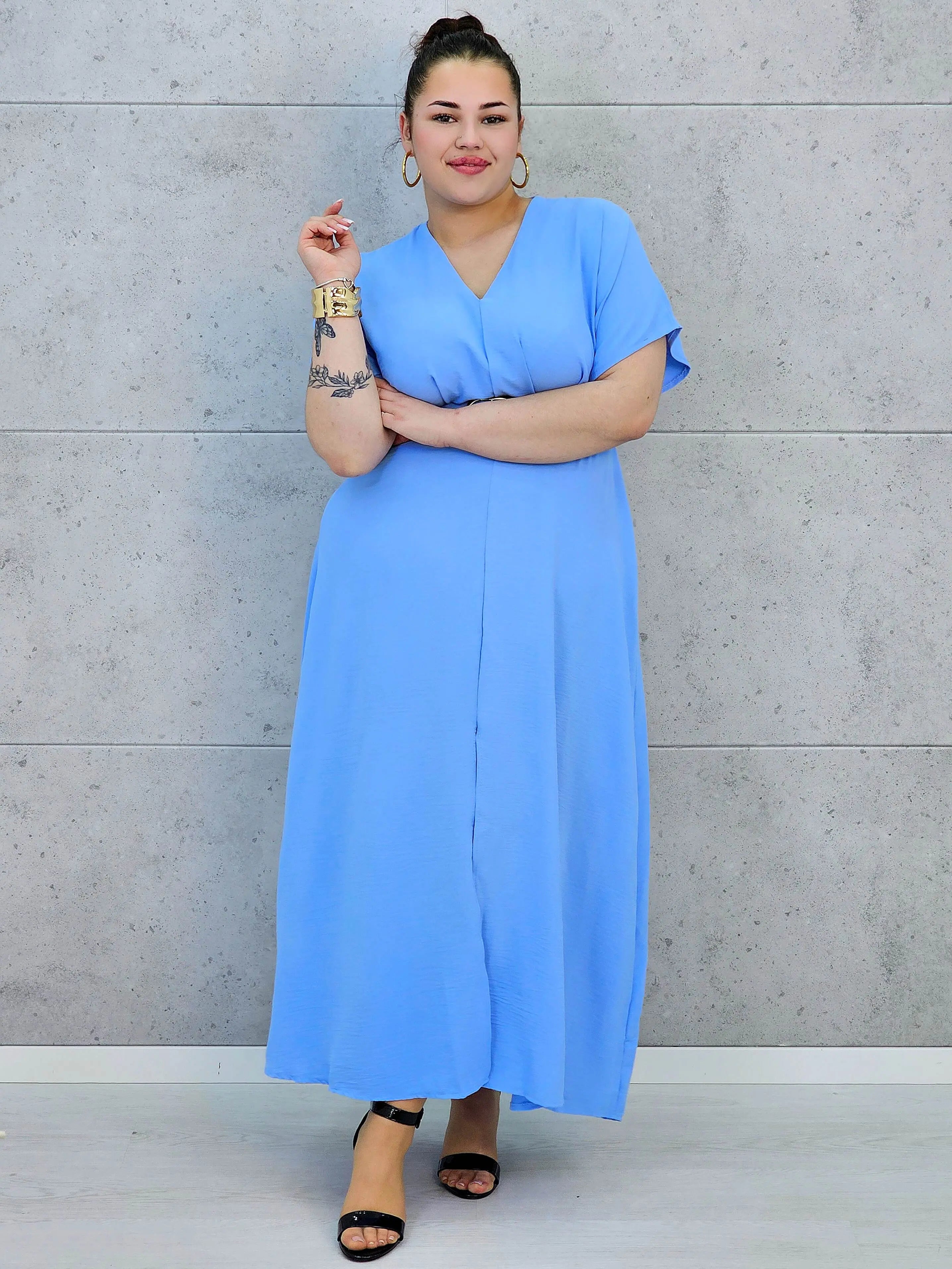 Sukienka plus size z dekoltem V i paskiem w talii Stylowa XL