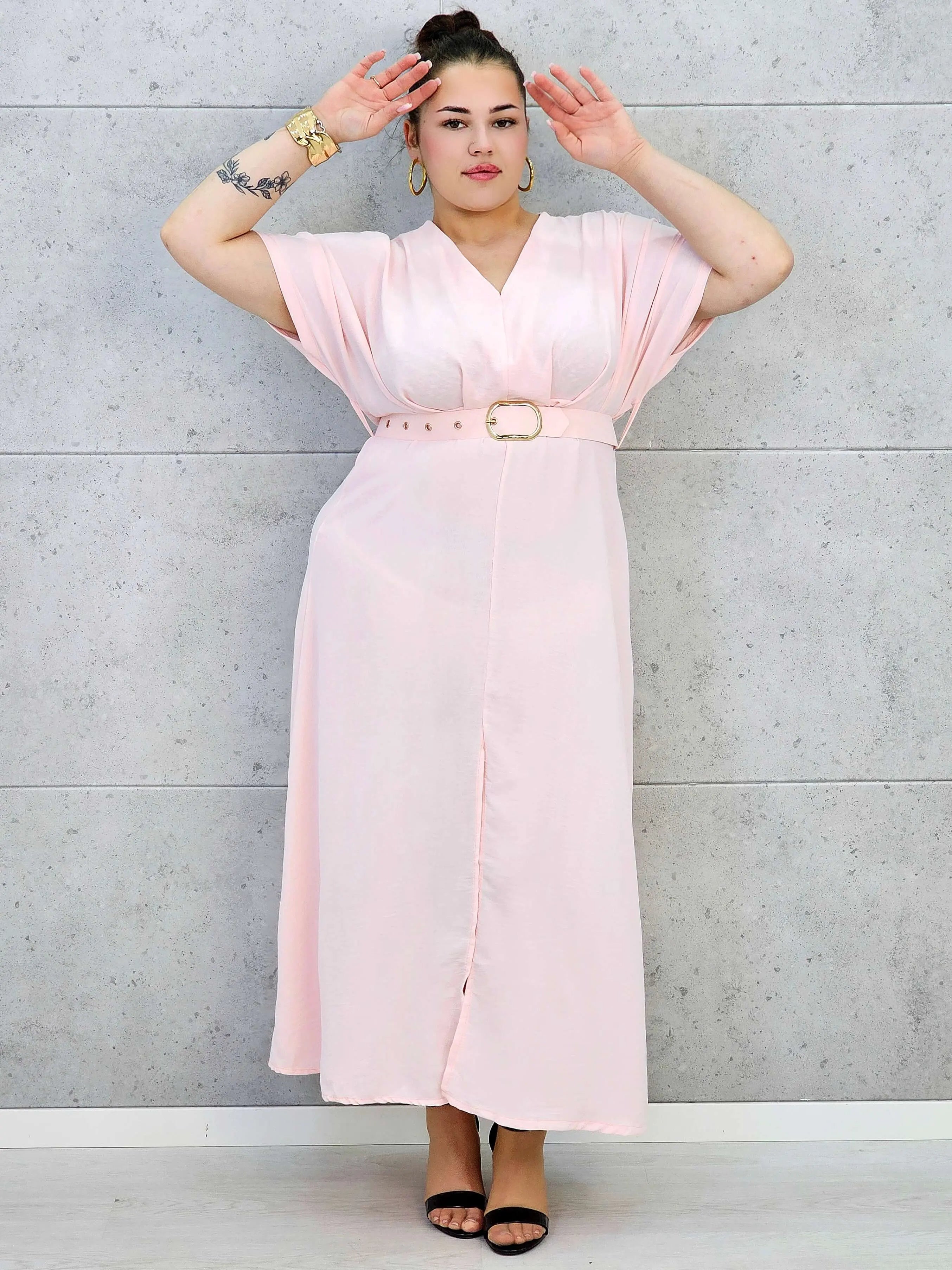 Sukienka plus size z dekoltem V i paskiem w talii Stylowa XL