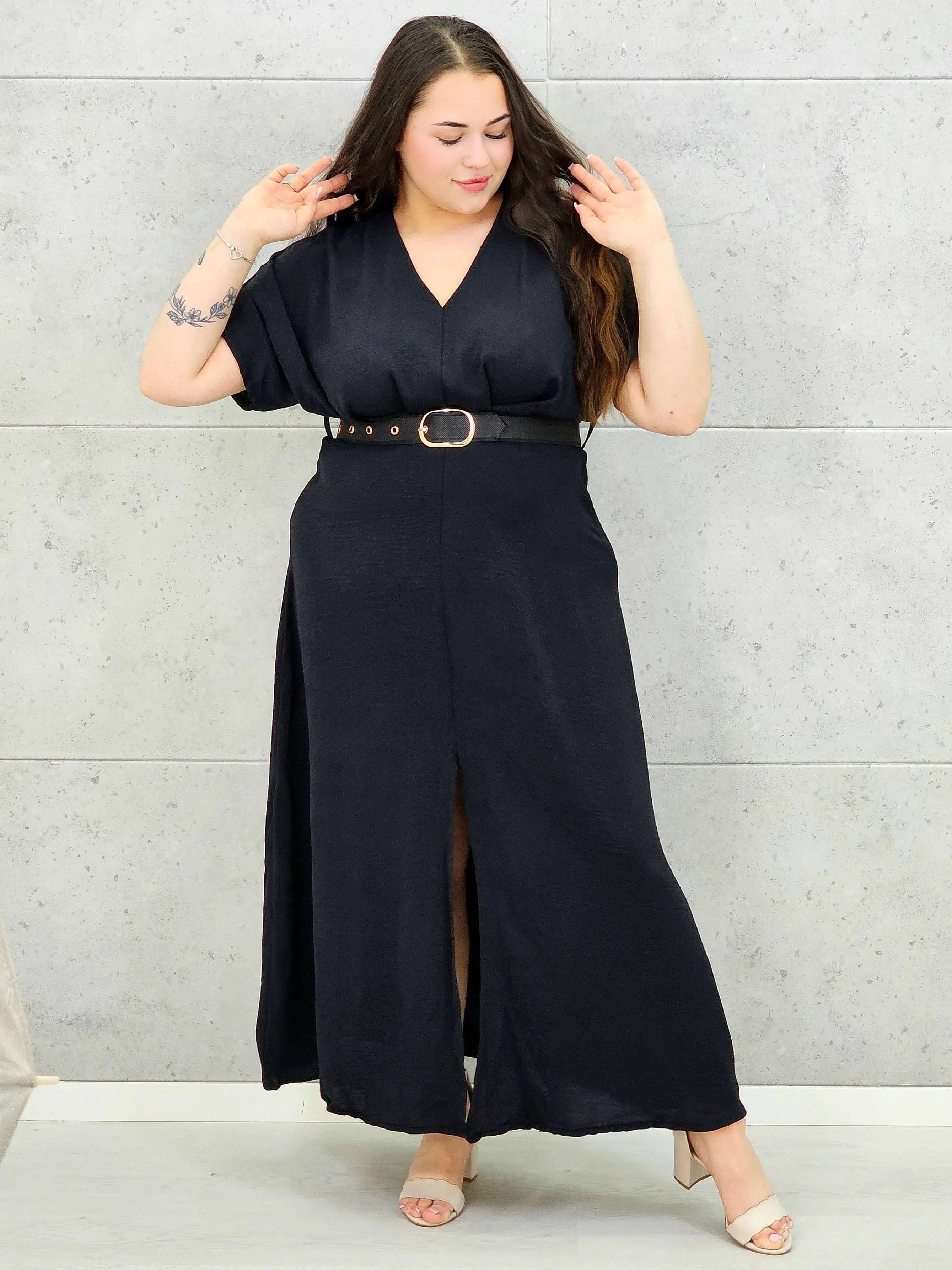 Sukienka plus size z dekoltem V i paskiem w talii Stylowa XL
