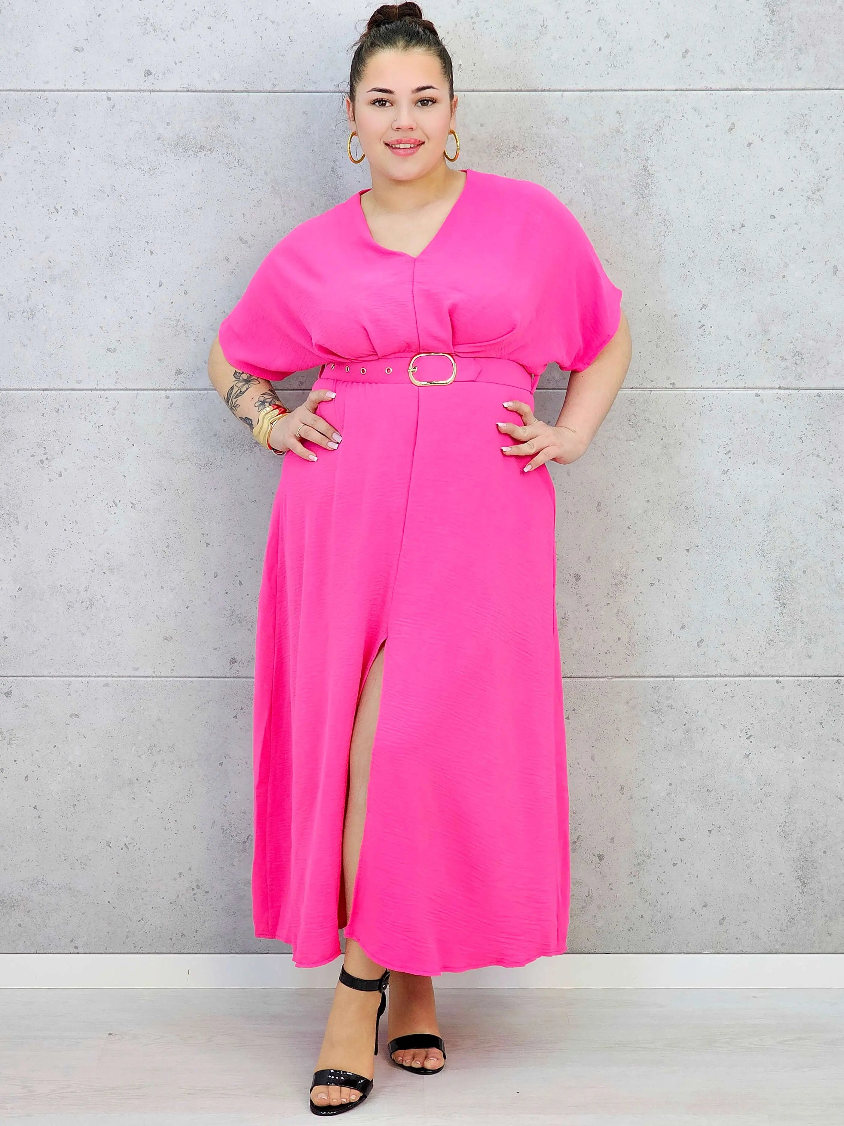 Sukienka plus size z dekoltem V i paskiem w talii Stylowa XL