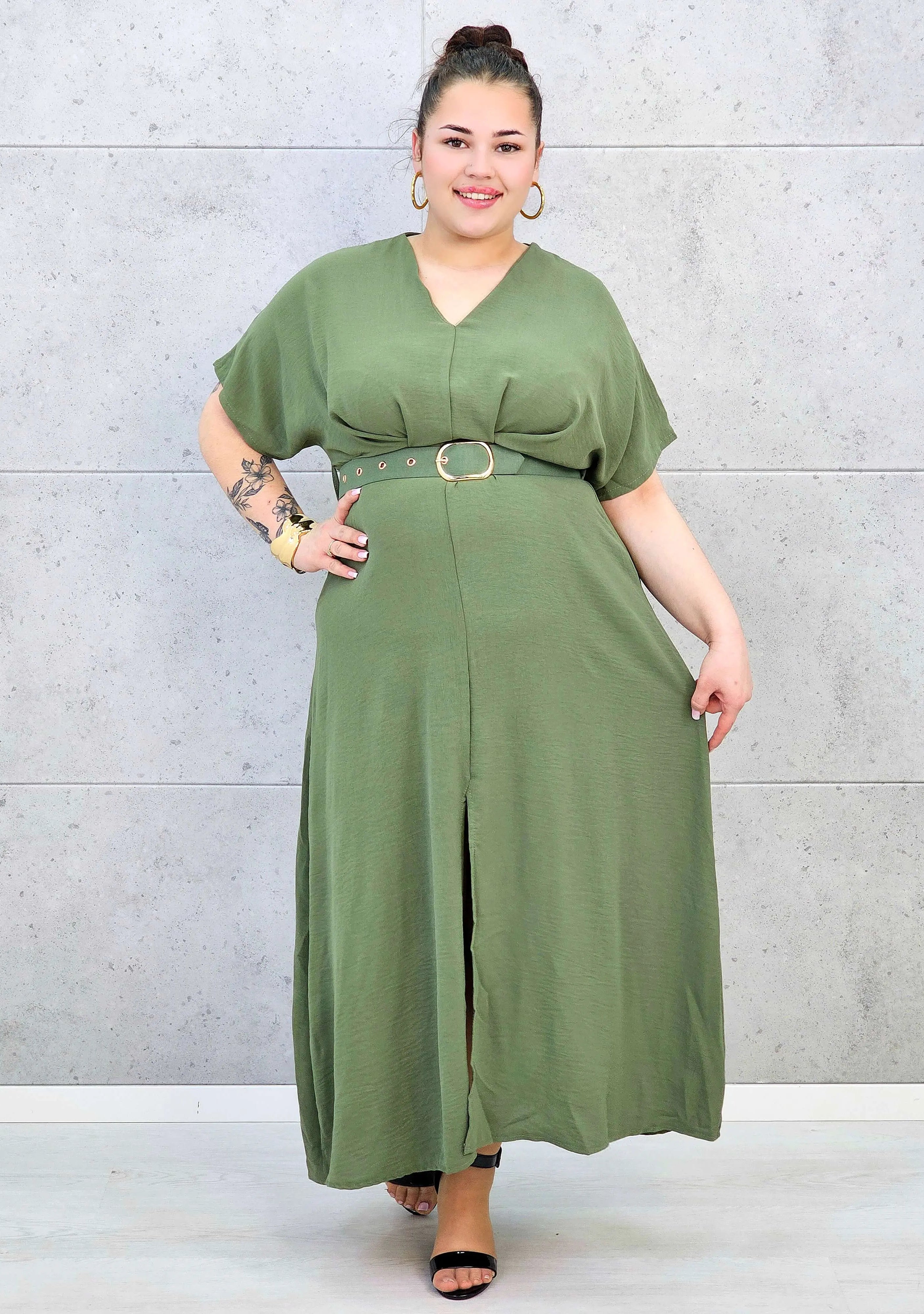 Sukienka plus size z dekoltem V i paskiem w talii Stylowa XL