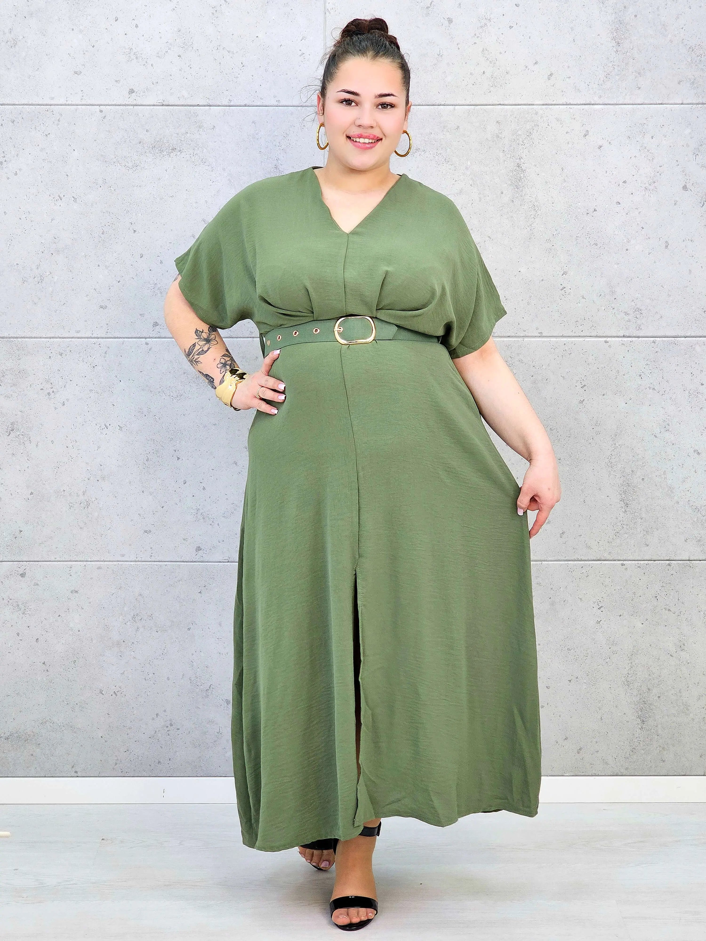 Sukienka plus size z dekoltem V i paskiem w talii Stylowa XL