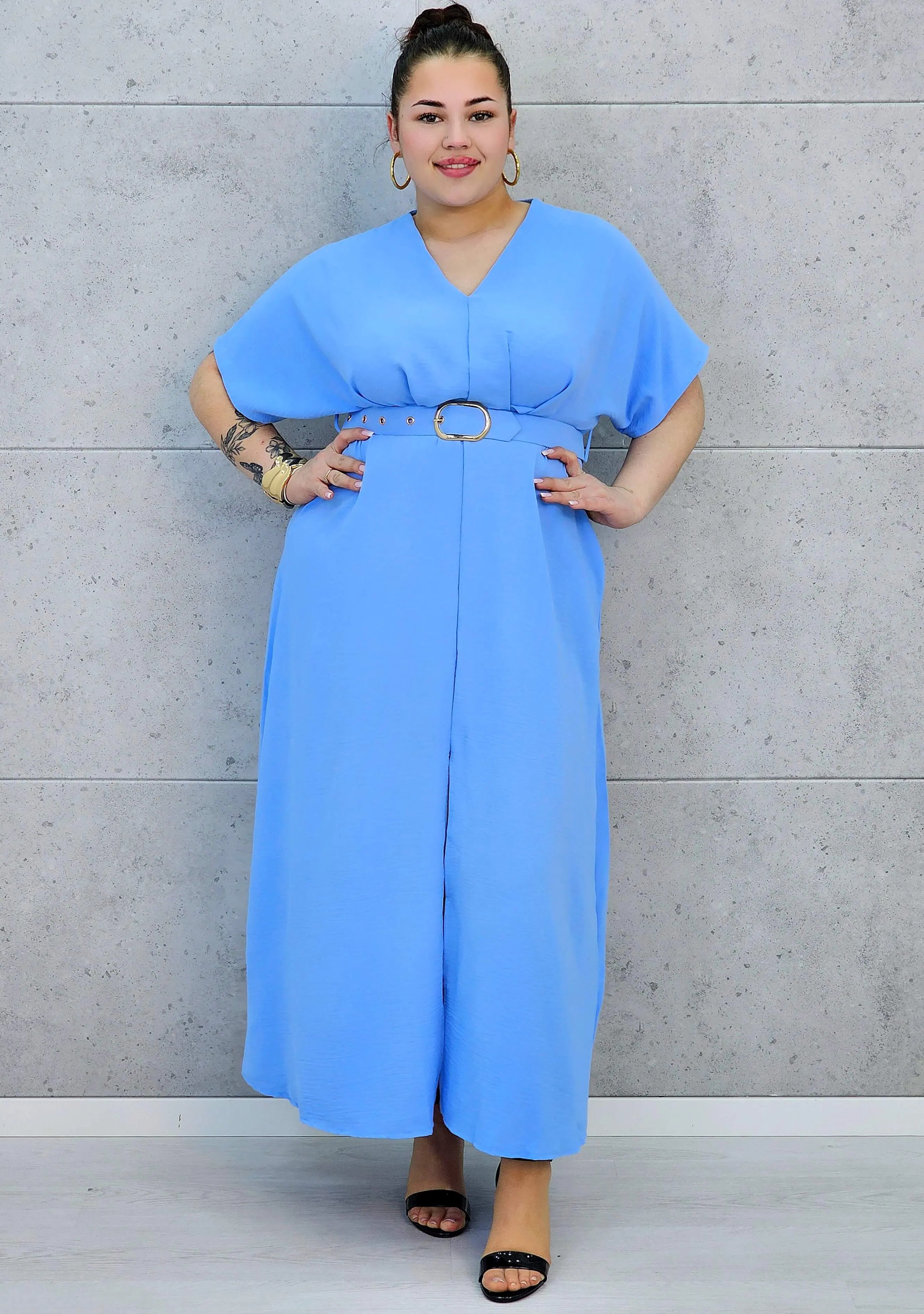 Sukienka plus size z dekoltem V i paskiem w talii Stylowa XL