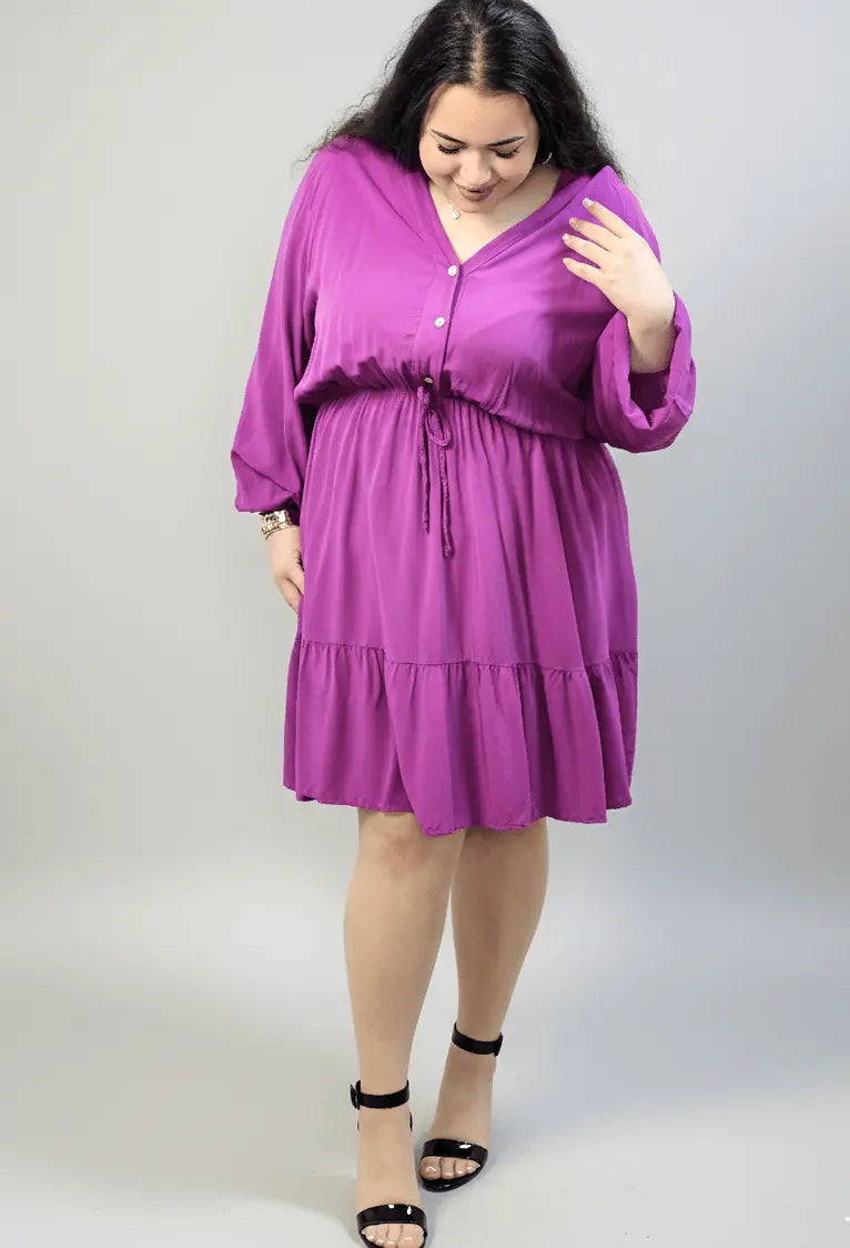Sukienka plus size z dekoltem V i wiązaniem – kobieca sukienka XXL z falbaną Stylowa XL