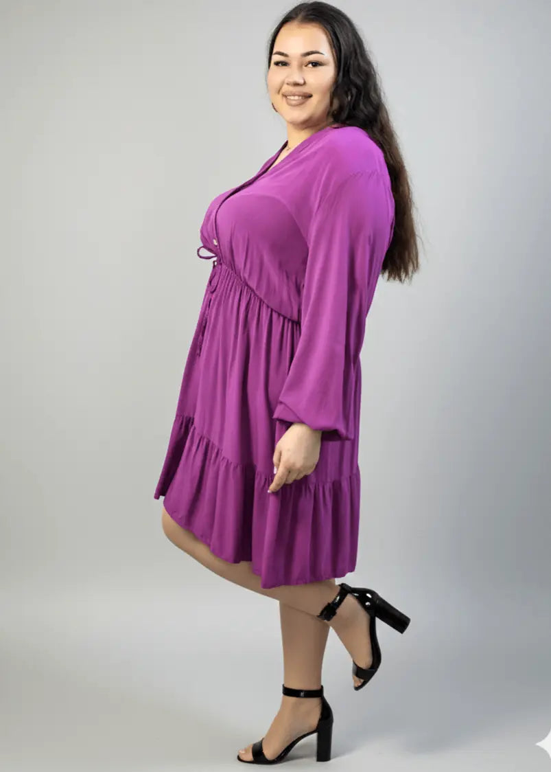 Sukienka plus size z dekoltem V i wiązaniem – kobieca sukienka XXL z falbaną Stylowa XL