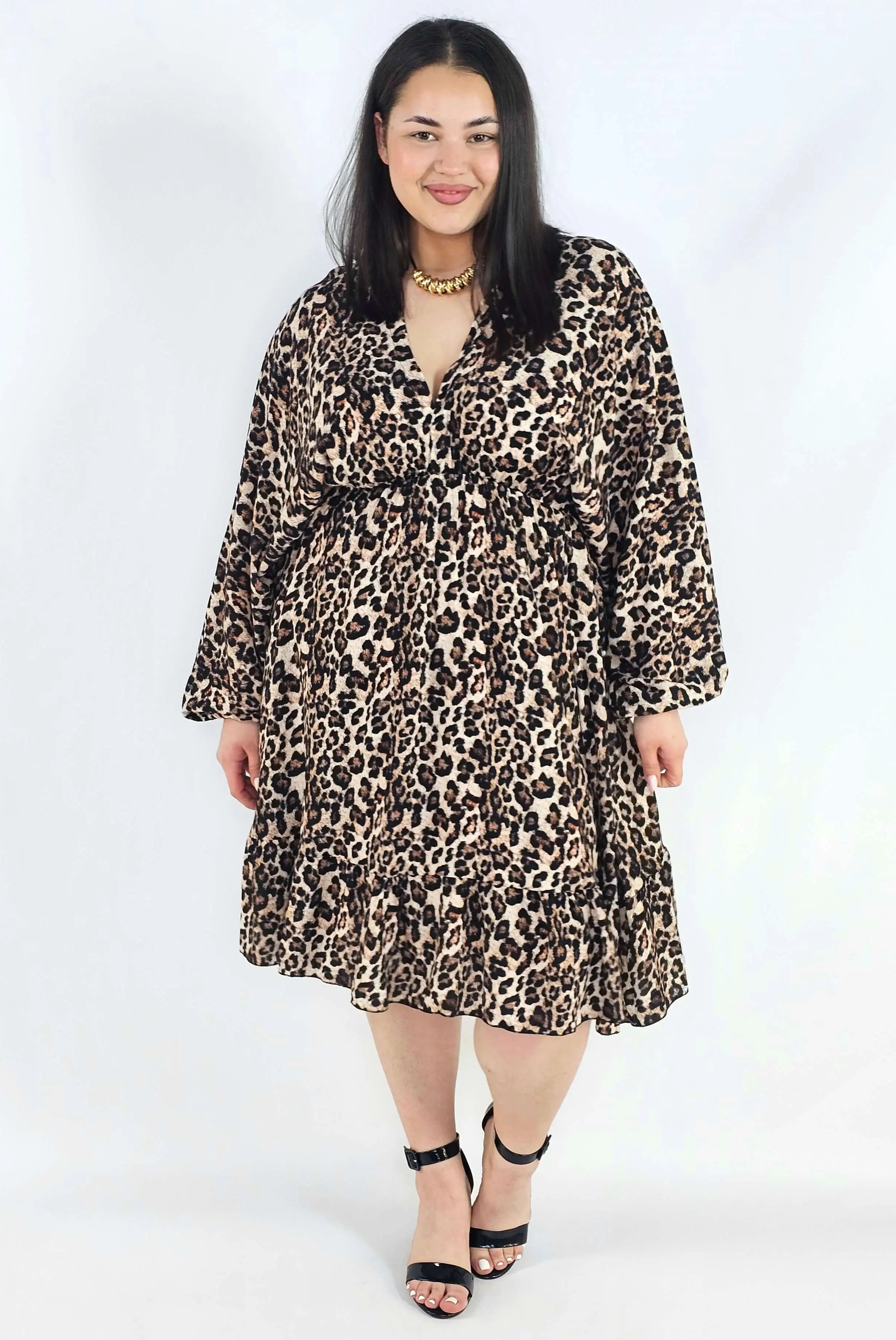 Sukienka plus size z dekoltem V i wiązaniem – lekka sukienka damska XXL z elastyczną talią Stylowa XL
