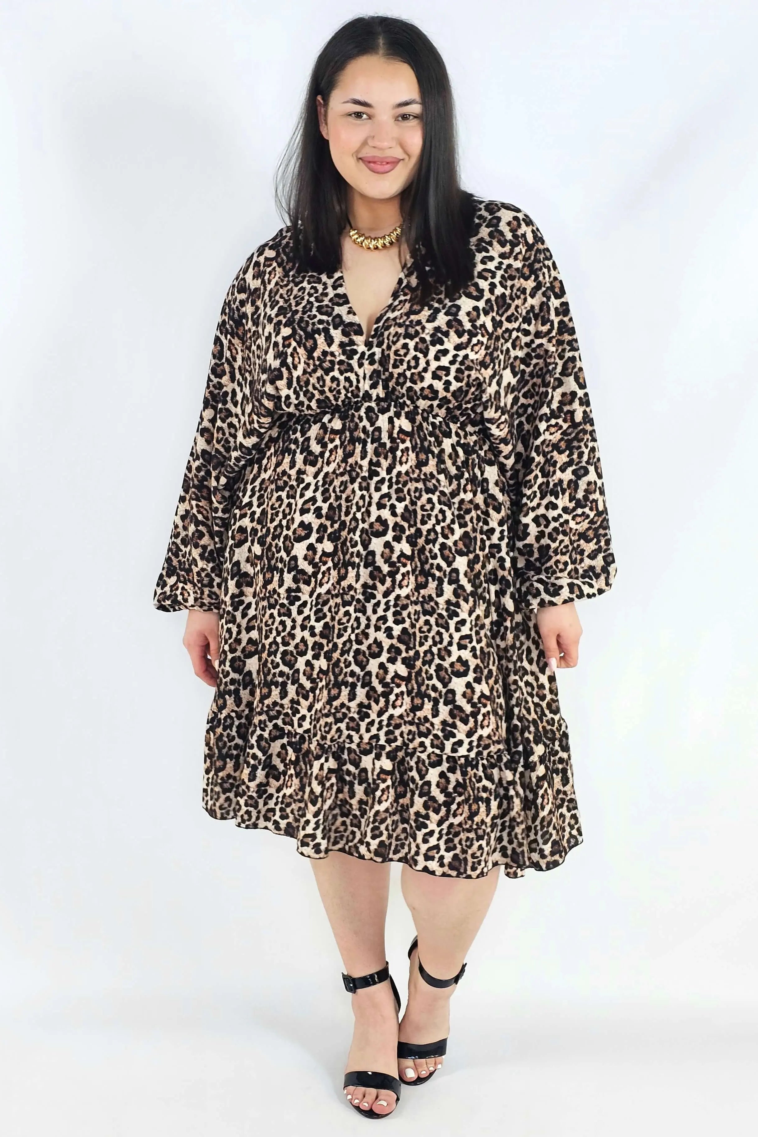 Sukienka plus size z dekoltem V i wiązaniem – lekka sukienka damska XXL z elastyczną talią Stylowa XL