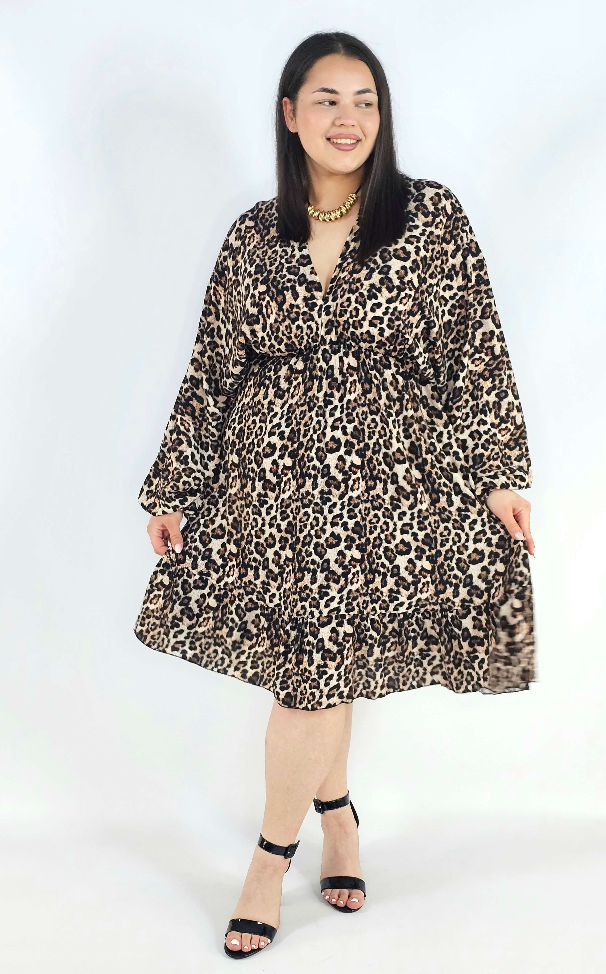 Sukienka plus size z dekoltem V i wiązaniem – lekka sukienka damska XXL z elastyczną talią Stylowa XL