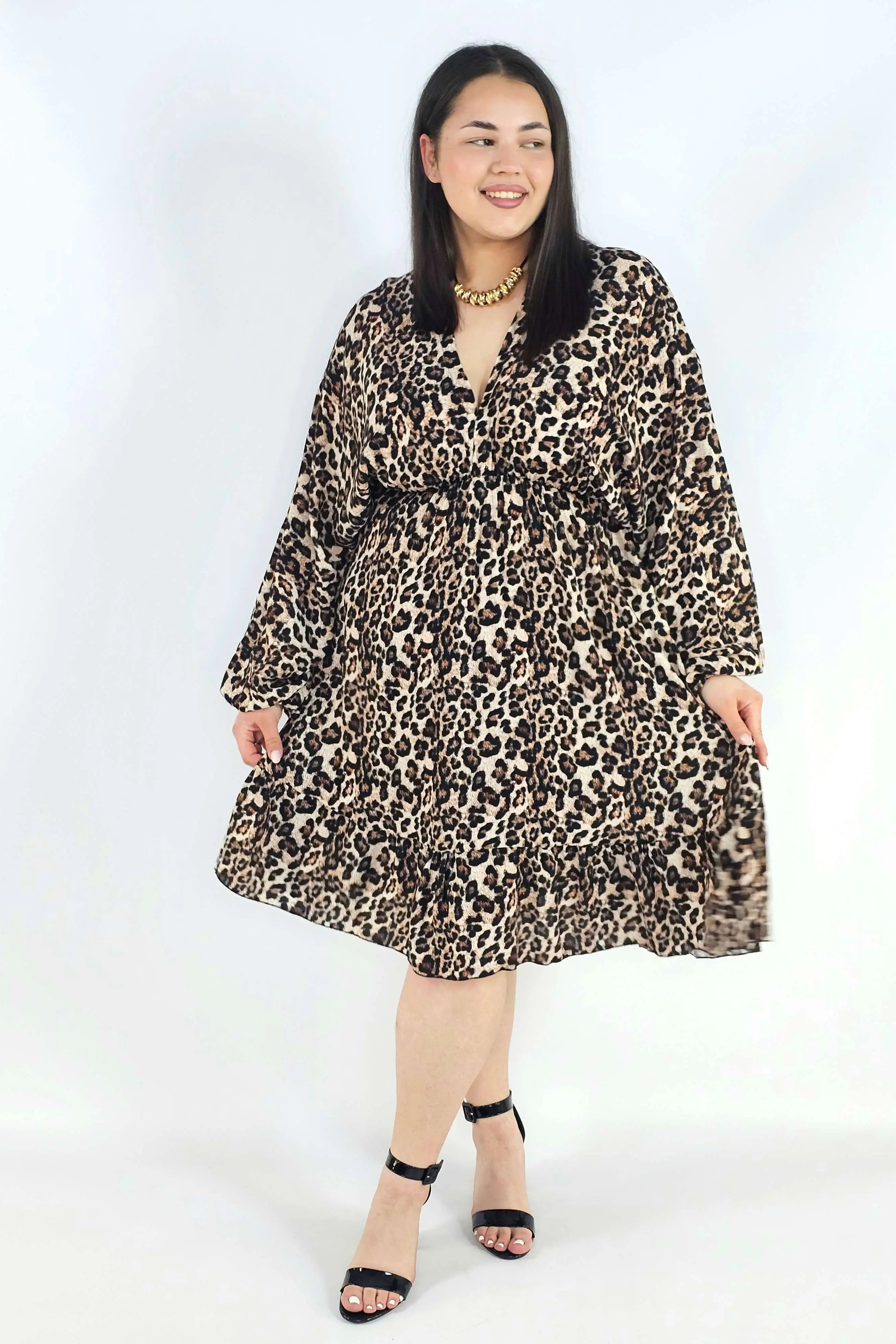 Sukienka plus size z dekoltem V i wiązaniem – lekka sukienka damska XXL z elastyczną talią Stylowa XL