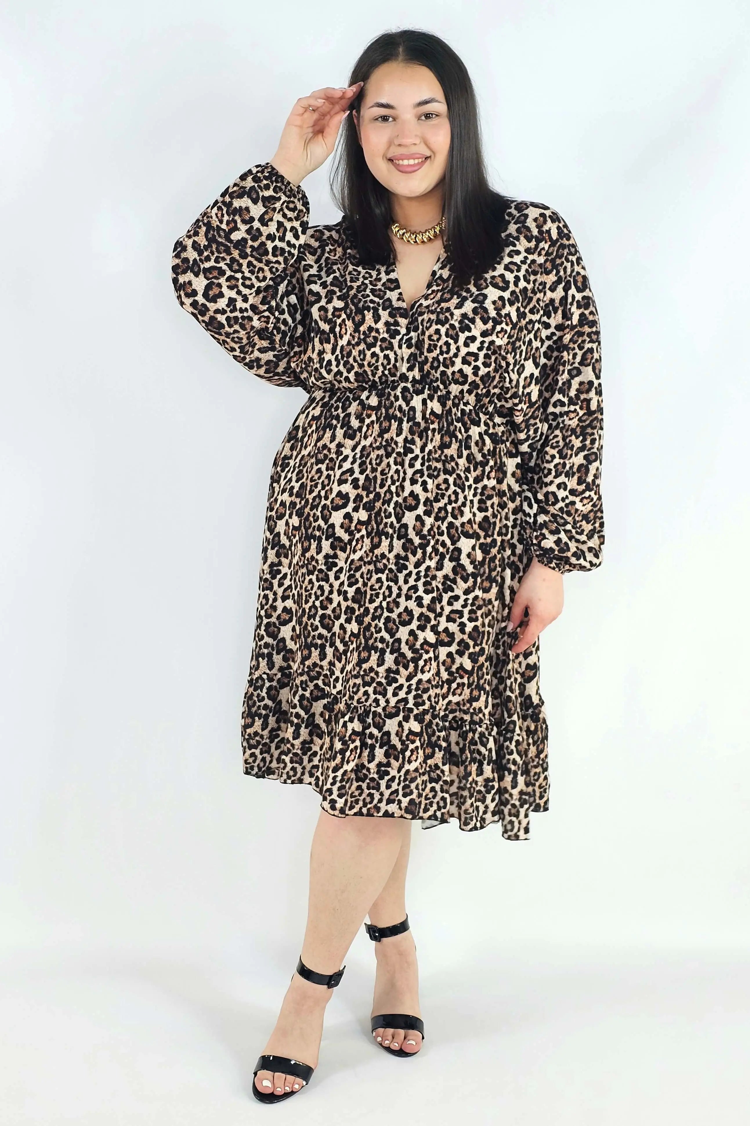 Sukienka plus size z dekoltem V i wiązaniem – lekka sukienka damska XXL z elastyczną talią Stylowa XL