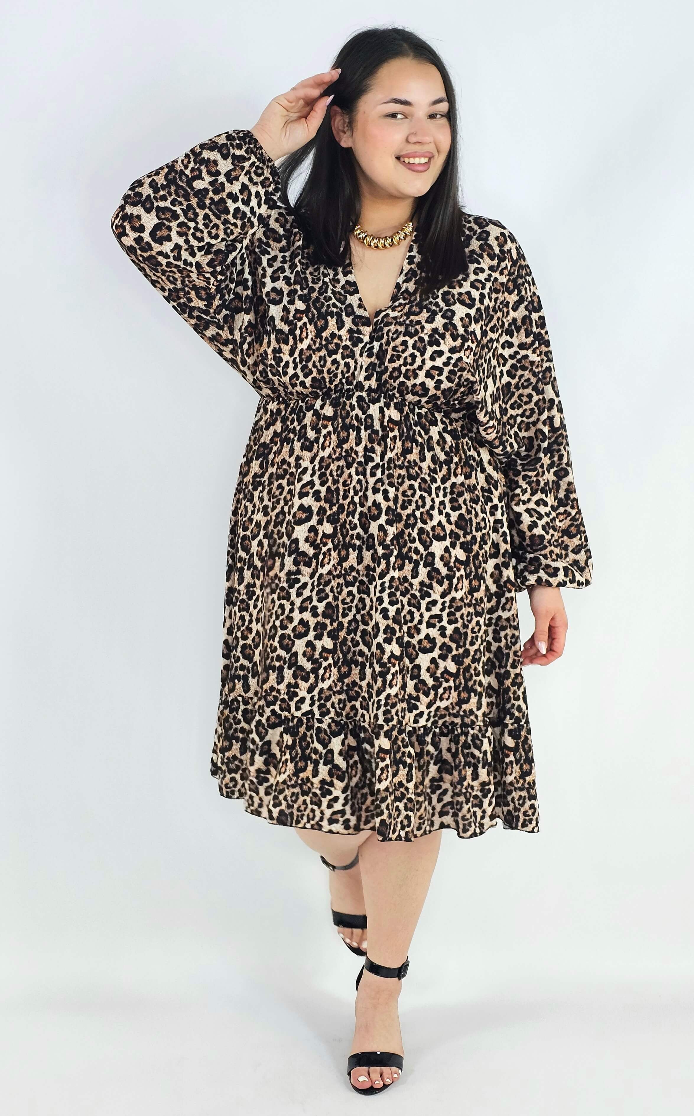 Sukienka plus size z dekoltem V i wiązaniem – lekka sukienka damska XXL z elastyczną talią Stylowa XL