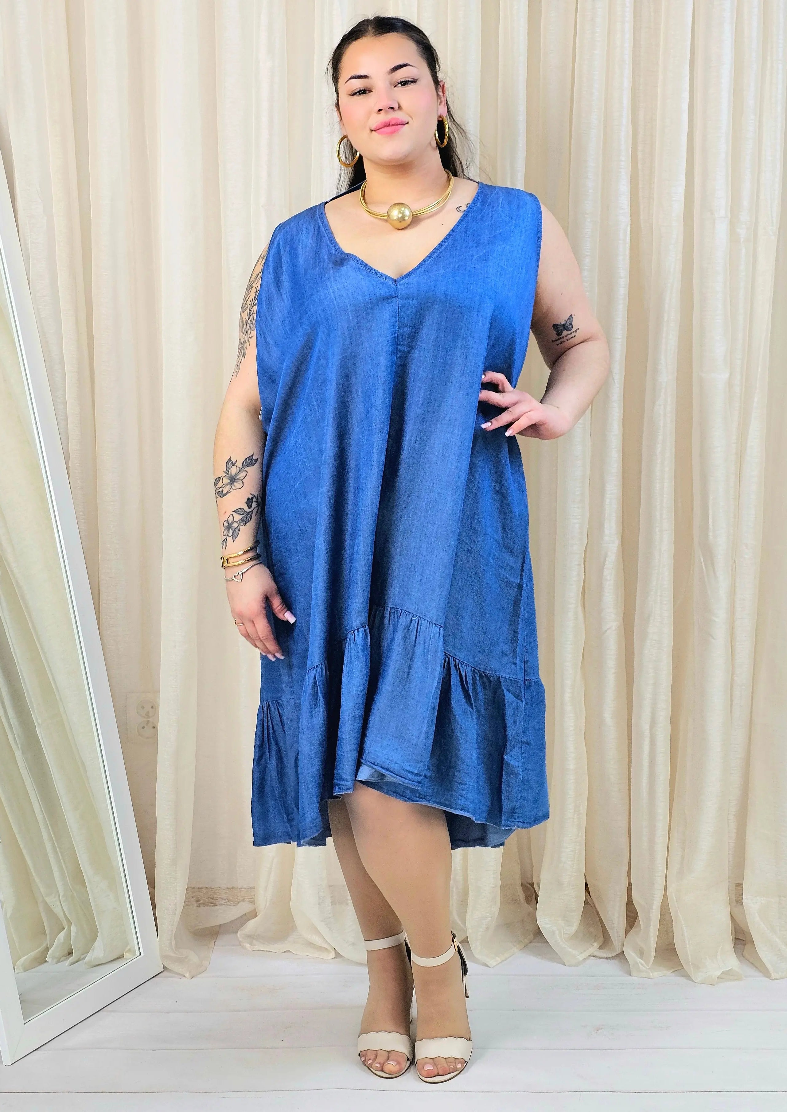 Sukienka plus size z falbaną – luźna sukienka damska XXL Stylowa XL