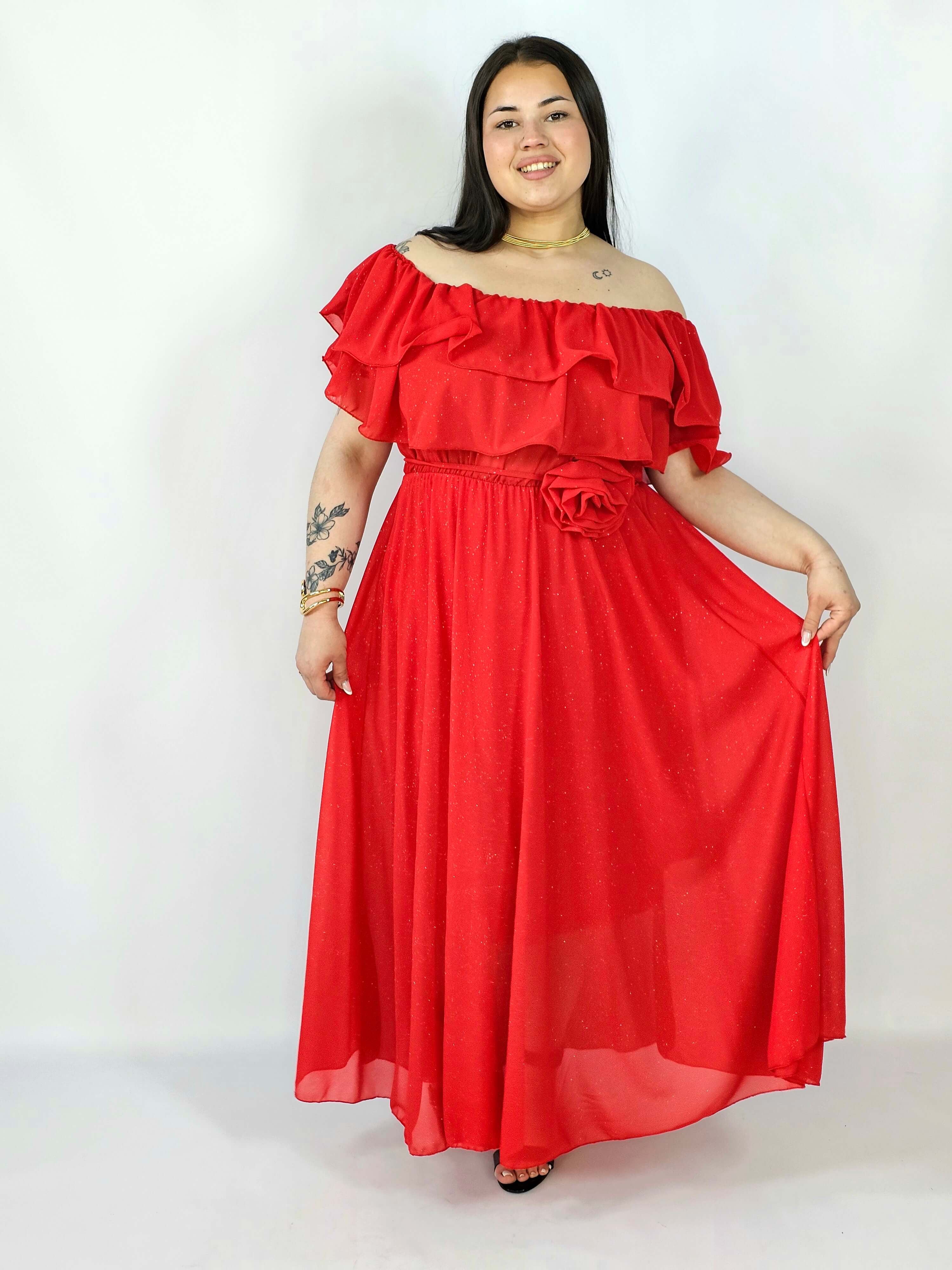 Sukienka plus size z falbanami i subtelnym połyskiem – efekt WOW XXL Stylowa XL