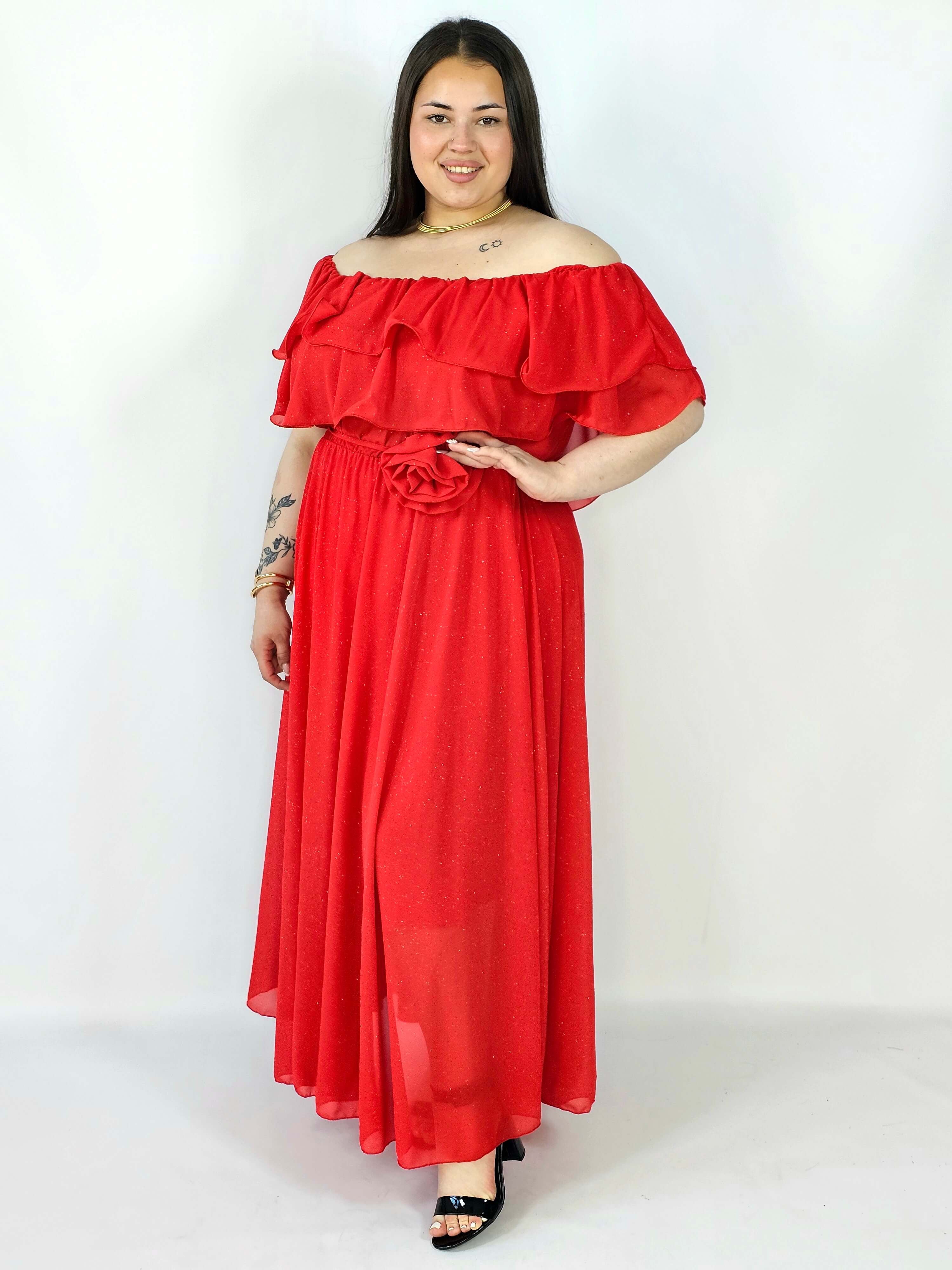 Sukienka plus size z falbanami i subtelnym połyskiem – efekt WOW XXL Stylowa XL